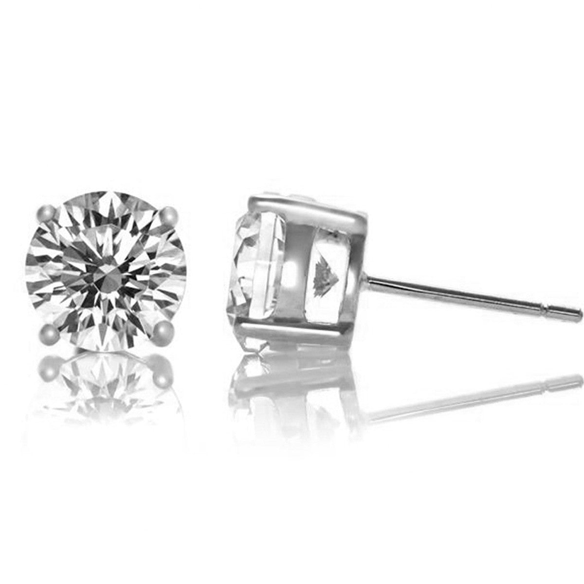 Women’s White / Silver Sterling Silver Classic Cubic Zirconia Solitaire Stud Earrings Genevive Jewelry