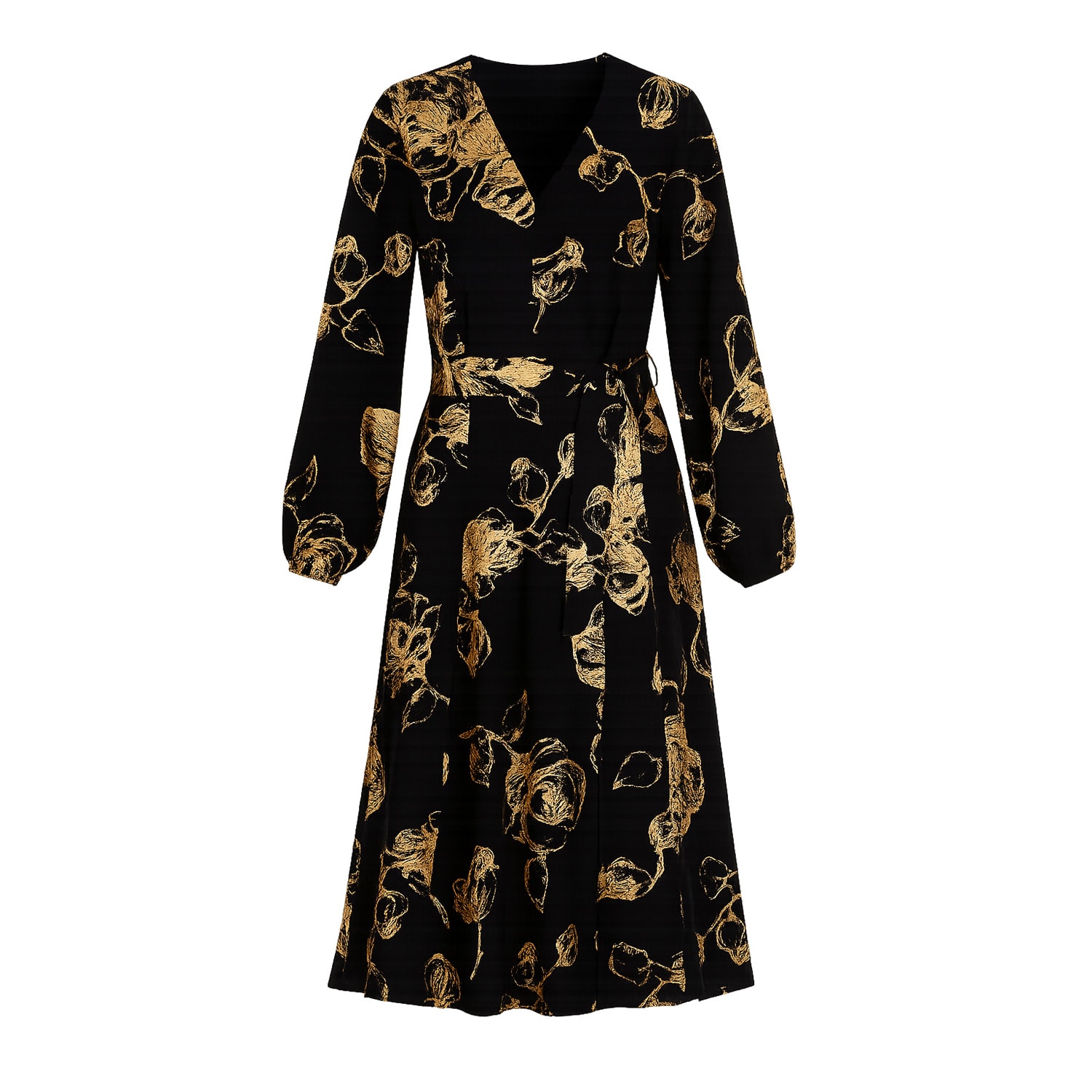 Yumi Women's  Black Foil Rose Print Midi Dress In Black