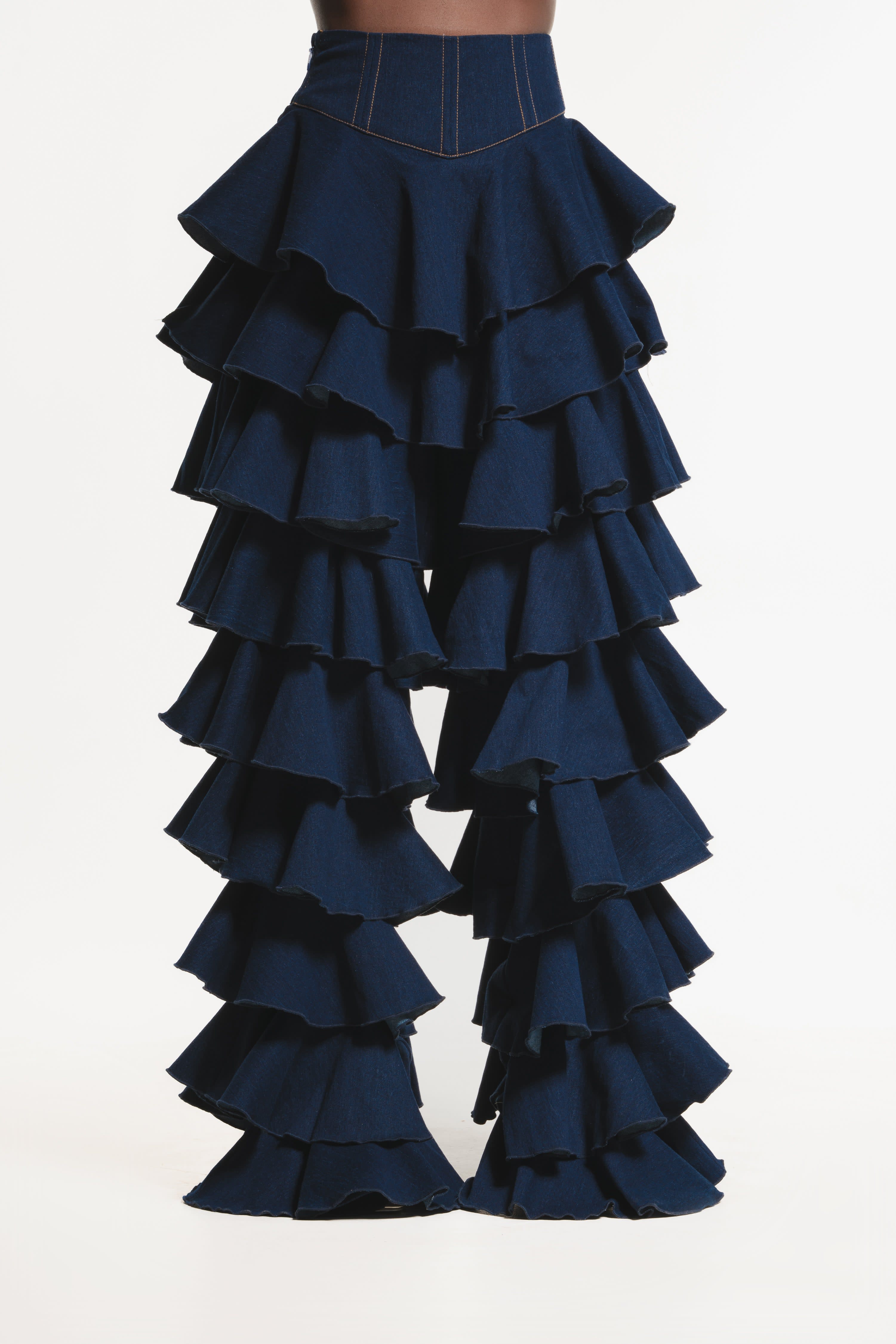 Daria Denim Ruffle Pants | OFUURE | Wolf & Badger