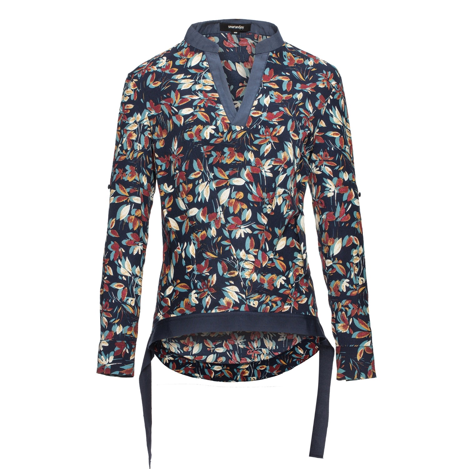Smart And Joy Women's Blue Leaves Print V-neck Blouse In Blue