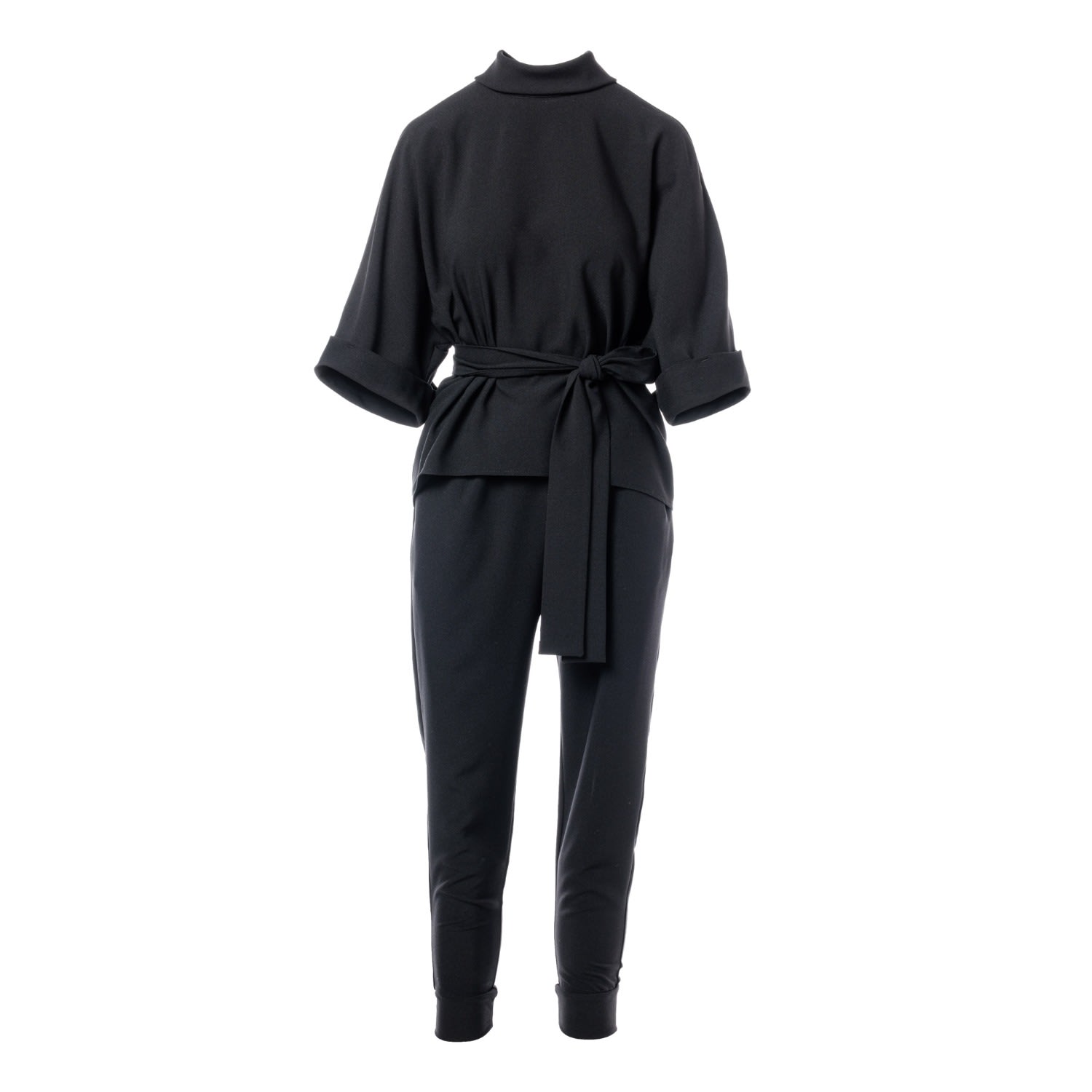 Concept A Trois Women's Black Deux-pieces With Ankle Cuffed Trousers And Oversize Blouse In Black