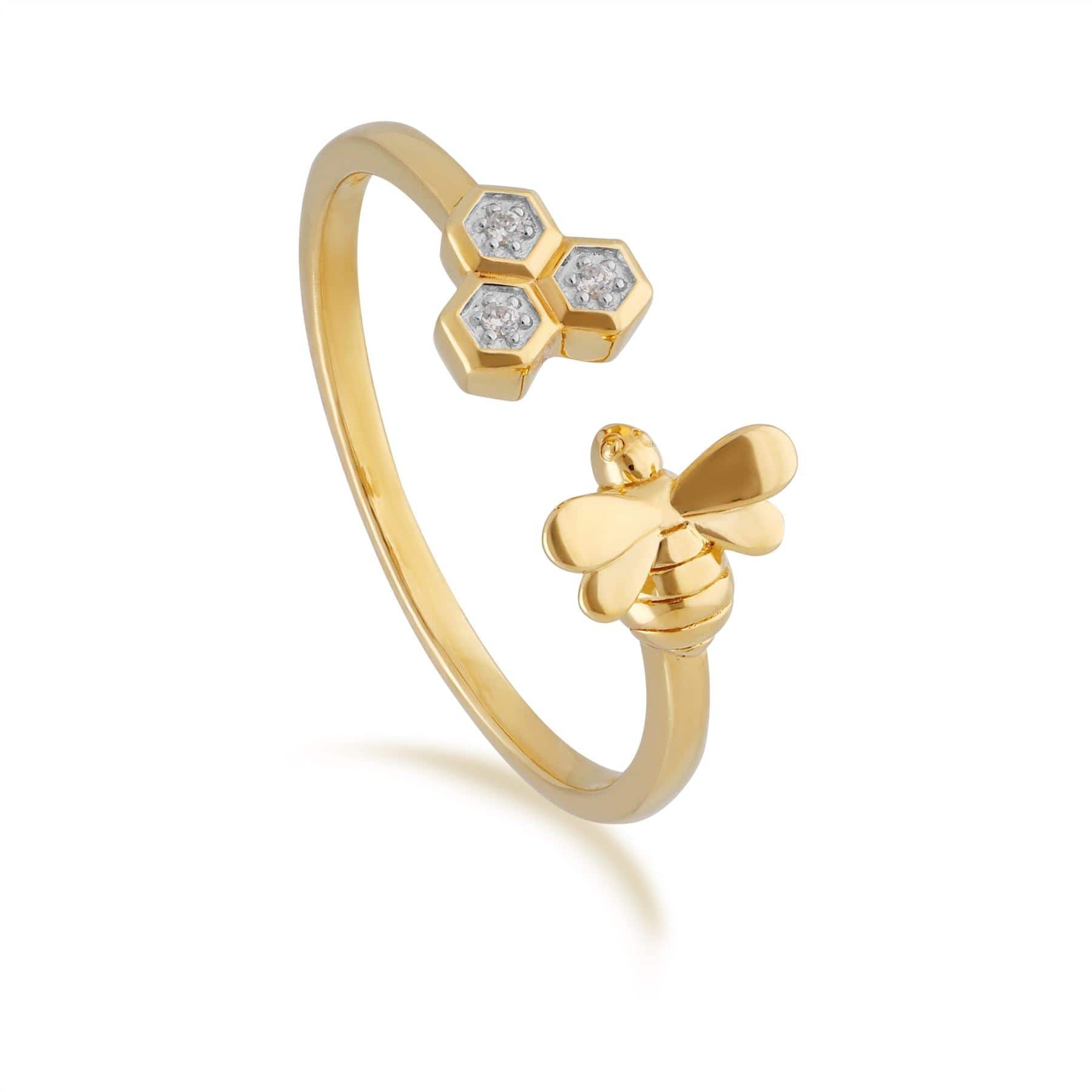 Women’s Honeycomb Inspired Diamond Trilogy Bee Ring In Yellow Gold Gemondo