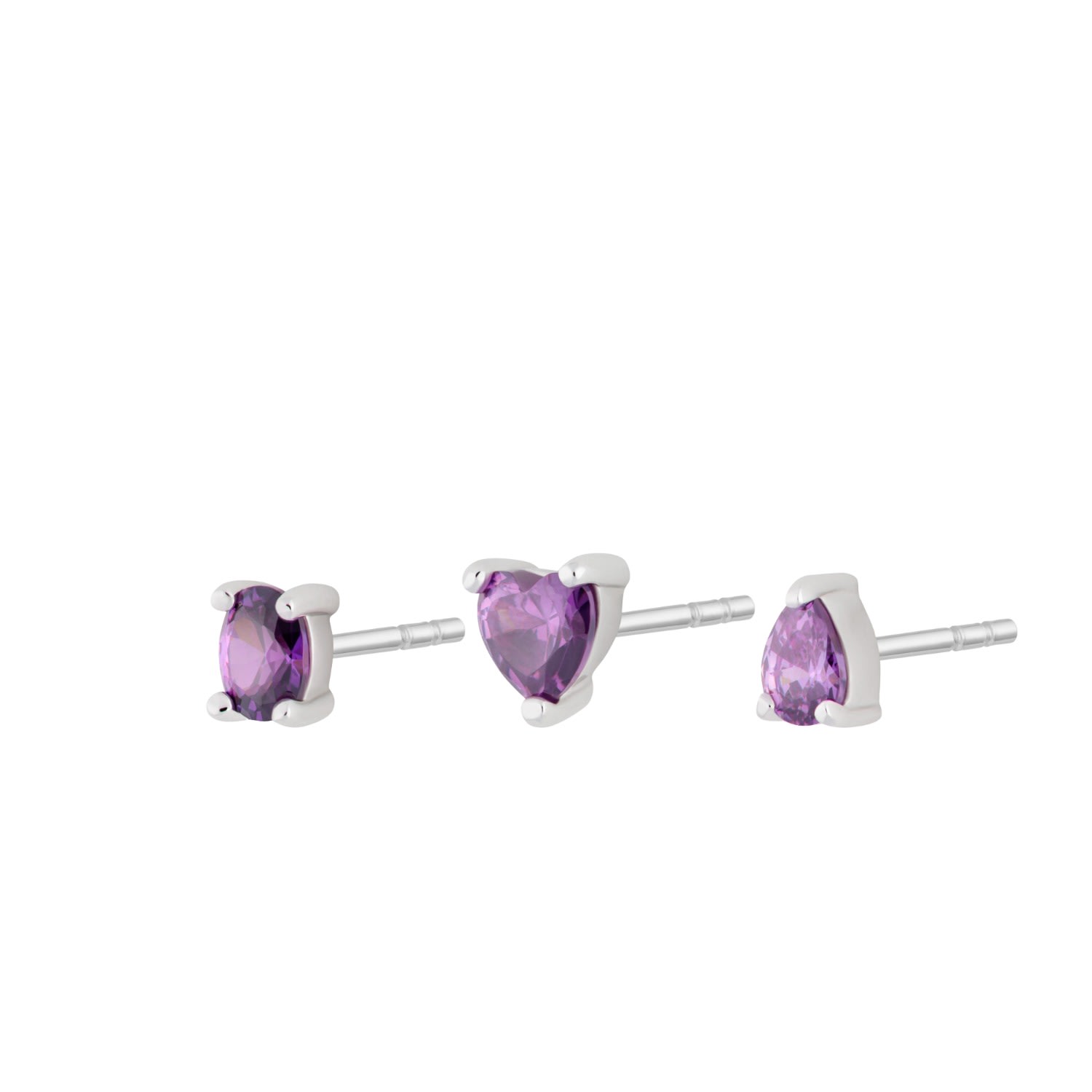 Women’s Pink / Purple / Silver Silver Violet Set Of 3 Stud Earrings Scream Pretty