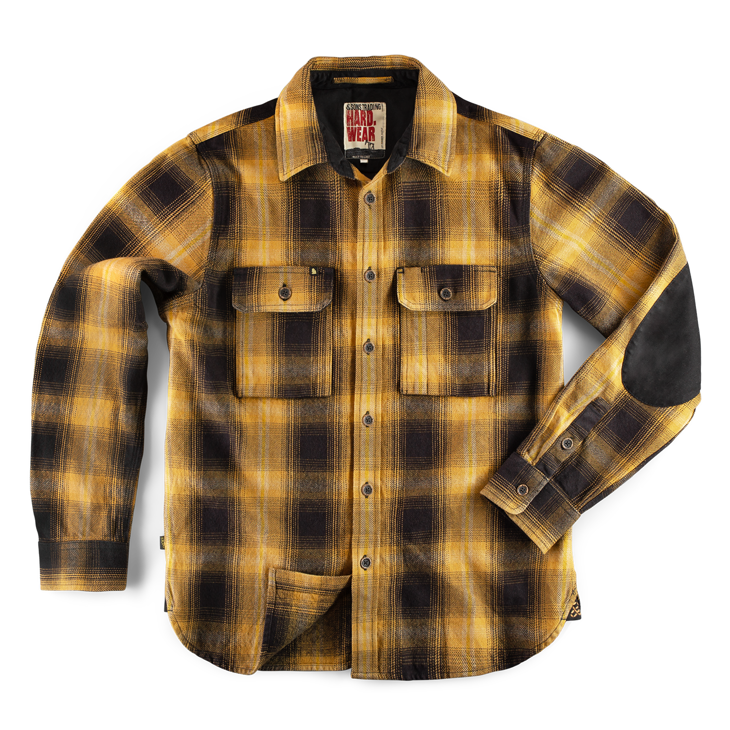 &sons Trading Co Men's Black / Yellow / Orange Carder Shirt Ochre Check In Black/yellow/orange