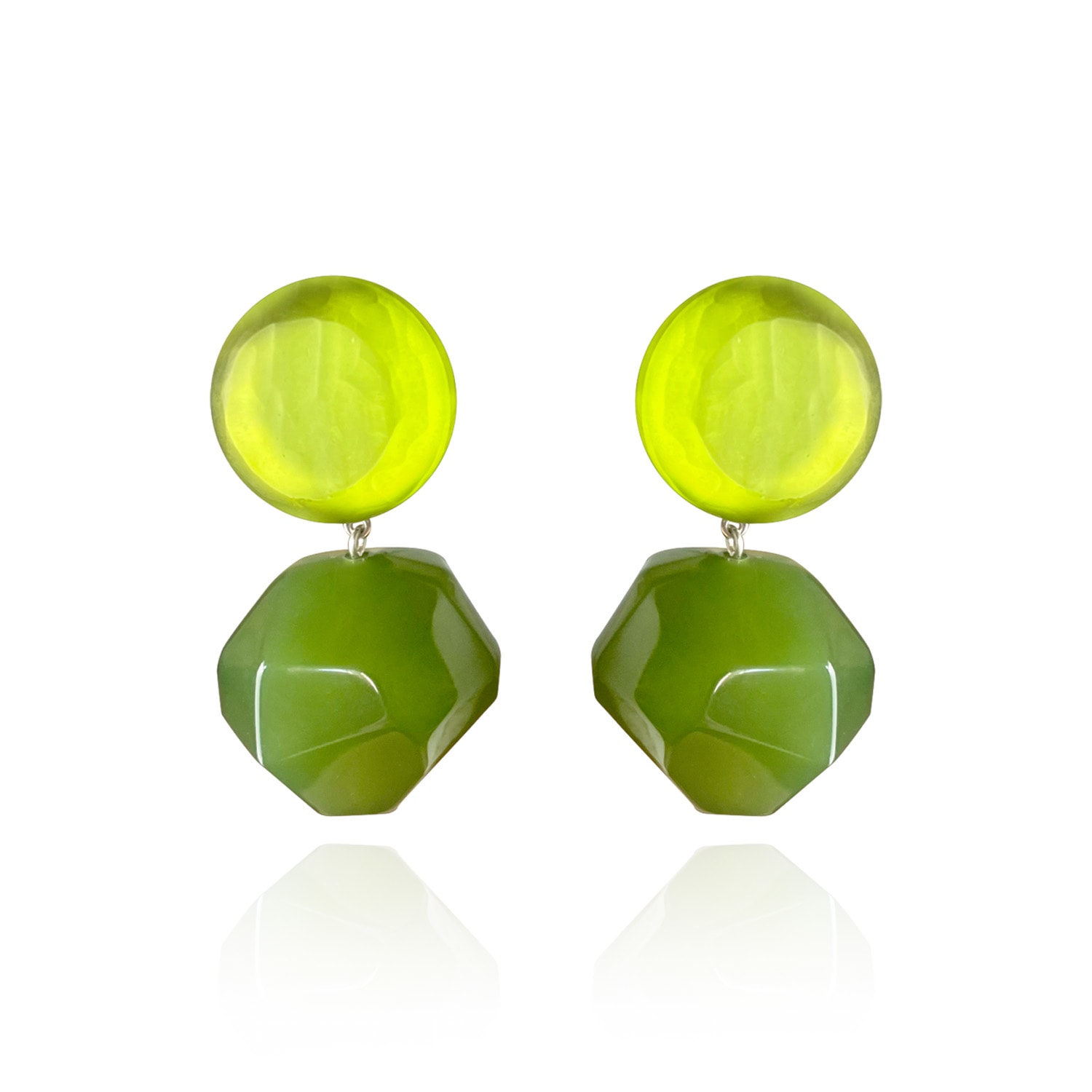 Women’s Olive Green Mirrored Italian Resin Clip-On Earring Drops Michael Nash Jewelry