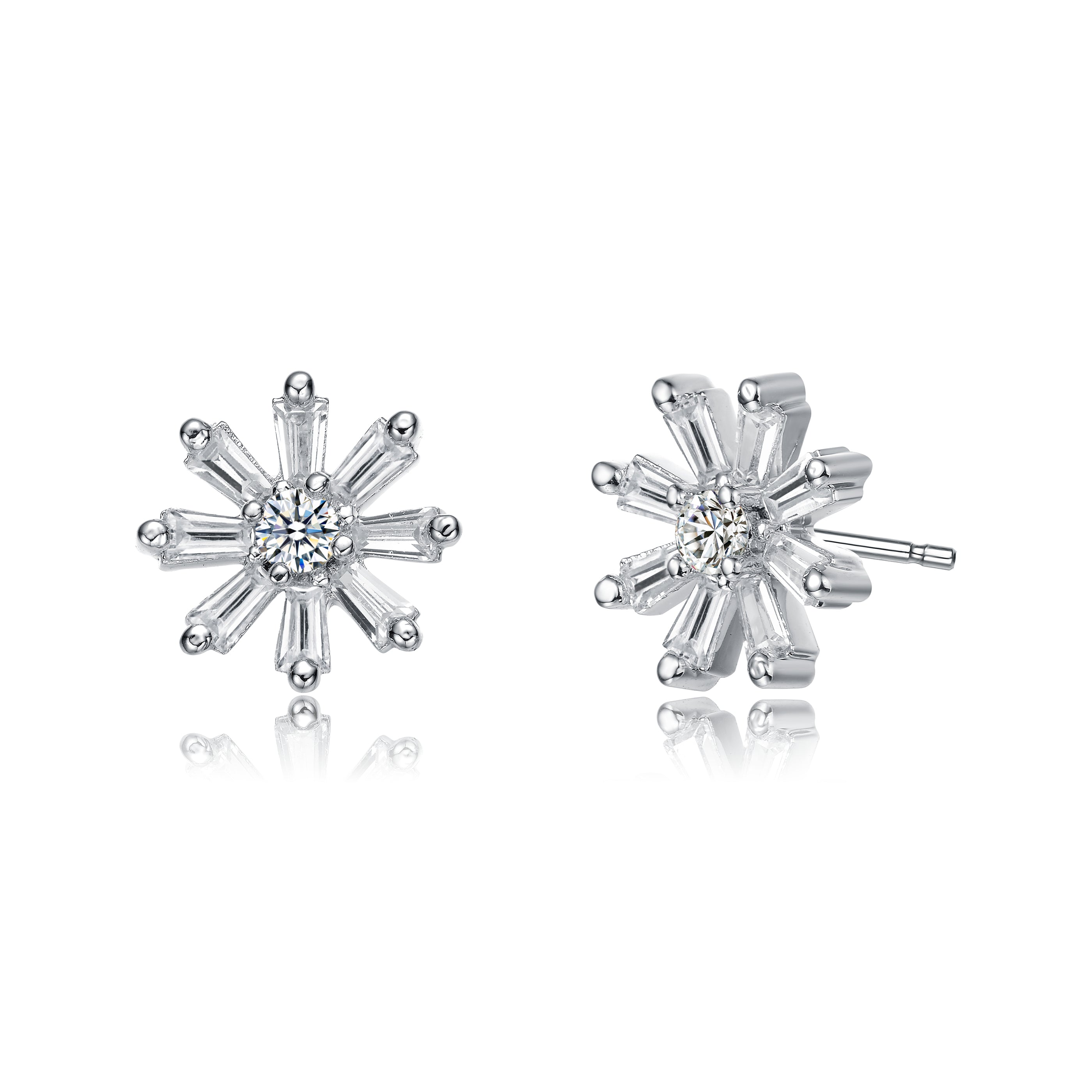 Genevive Jewelry Women's White Gold Plated With Clear Cubic Zirconia Flower Stud Earrings In White