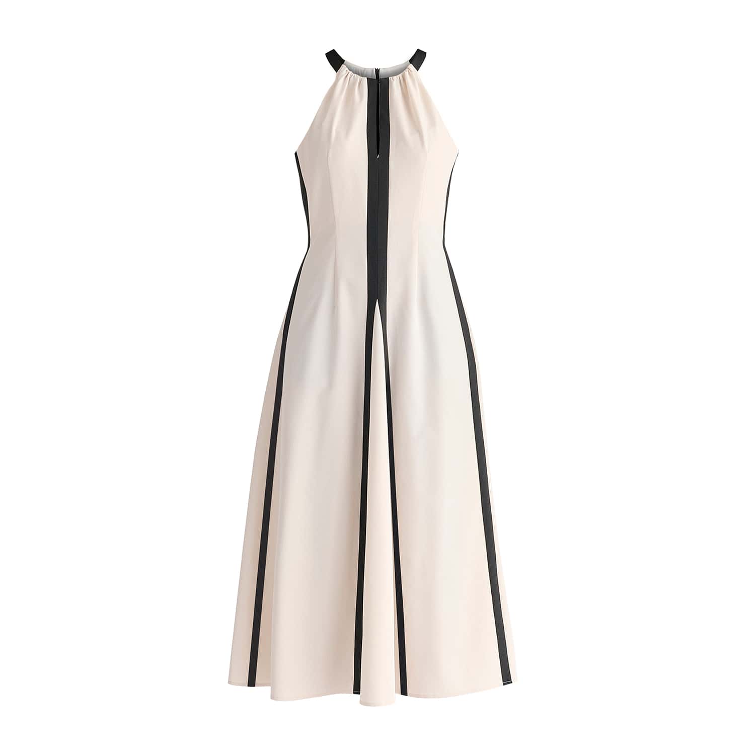Paisie Halterneck Midi Dress - Beige/black