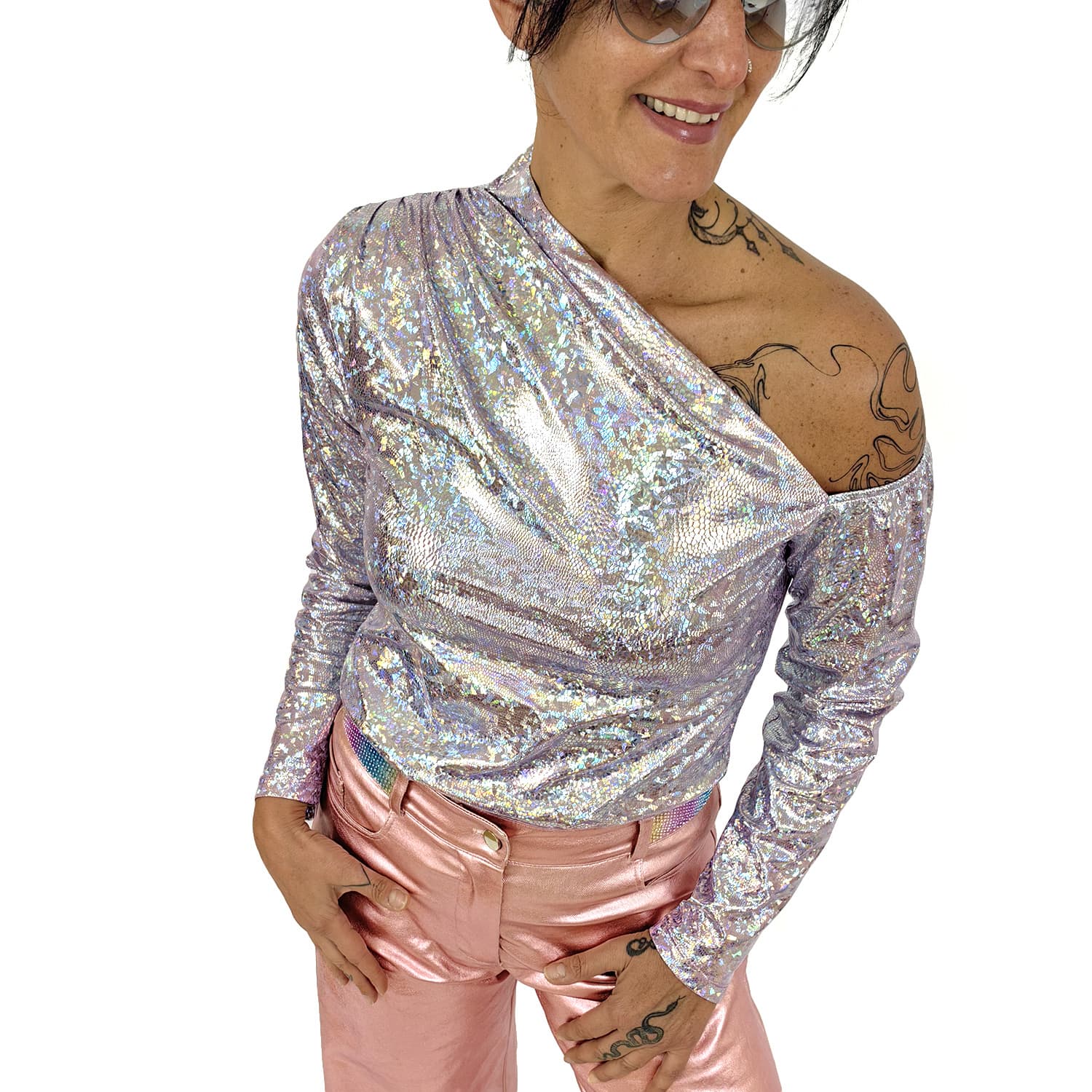 Metallic light pink foil pants – Mitali Wadhwa