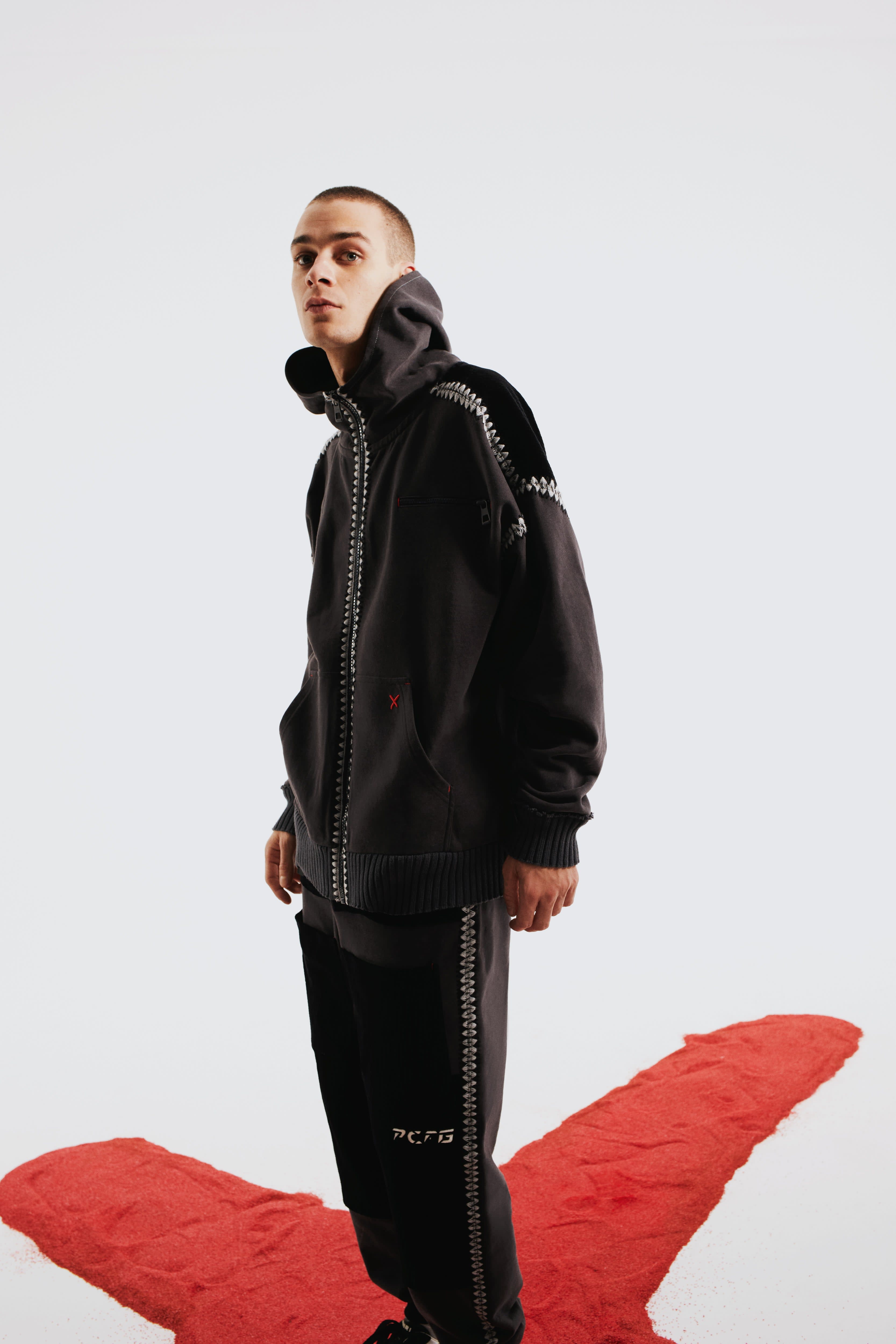 Men Crochet Zip Up Hoodie - Grey | PCFG | Wolf & Badger