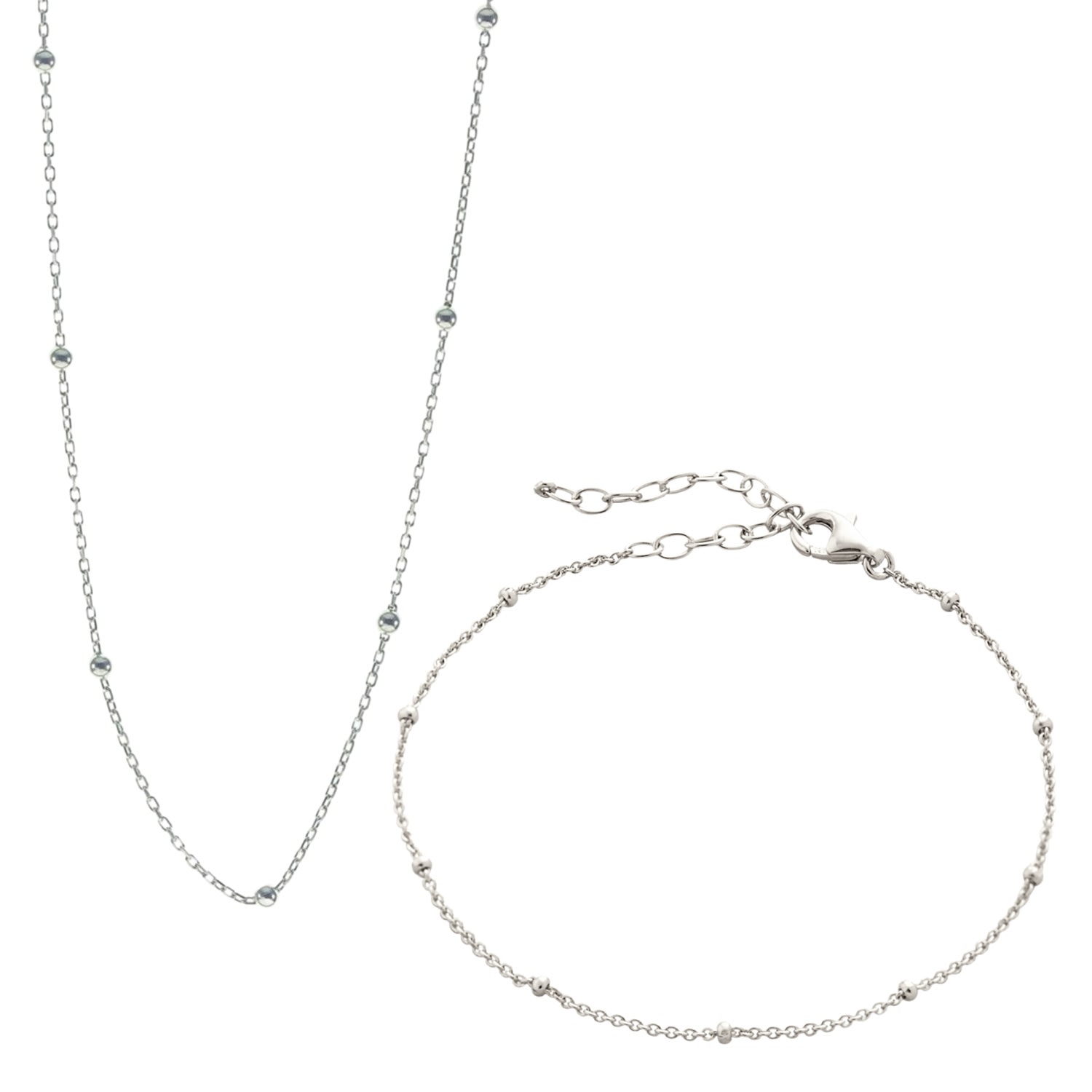 Spero London Women's Bead Chain Sterling Silver Satellite Necklace & Bracelet Set - Silver