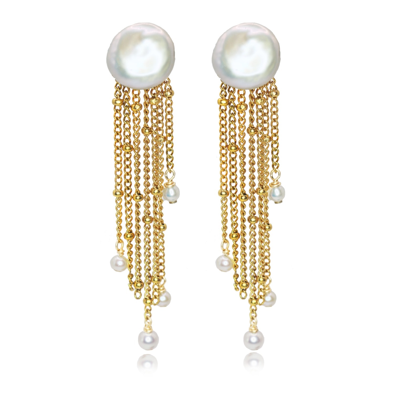 Marquise Swim Women's Gold / White Earrings - Gold Waterfall & White Pearl