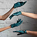 1861 Glove Manufactory Blue Pavia - Zig Zag Pattern Women's Leather Gloves In Petrol In Leather