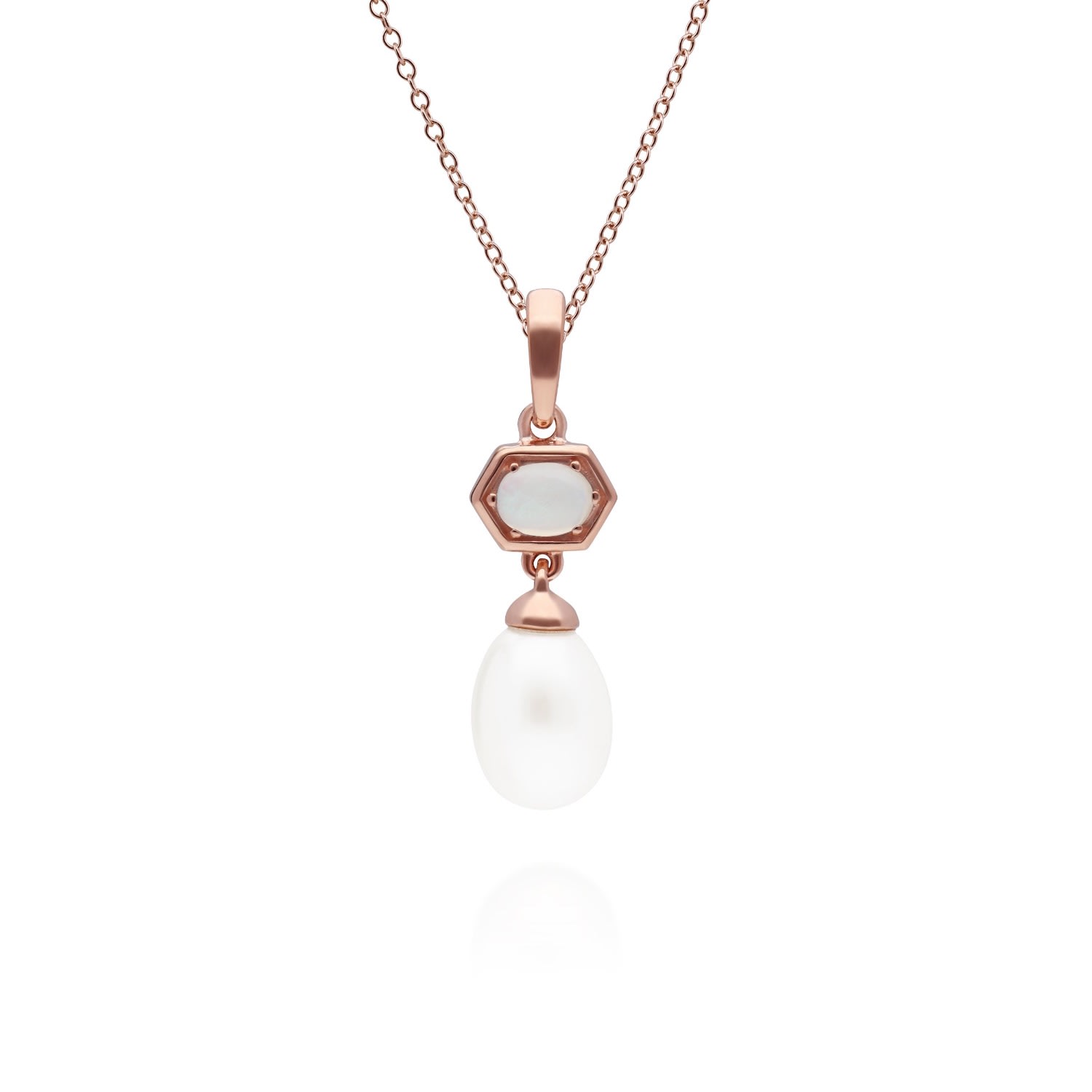Women’s White Modern Pearl & Opal Pendant In Rose Gold Plated Silver Gemondo