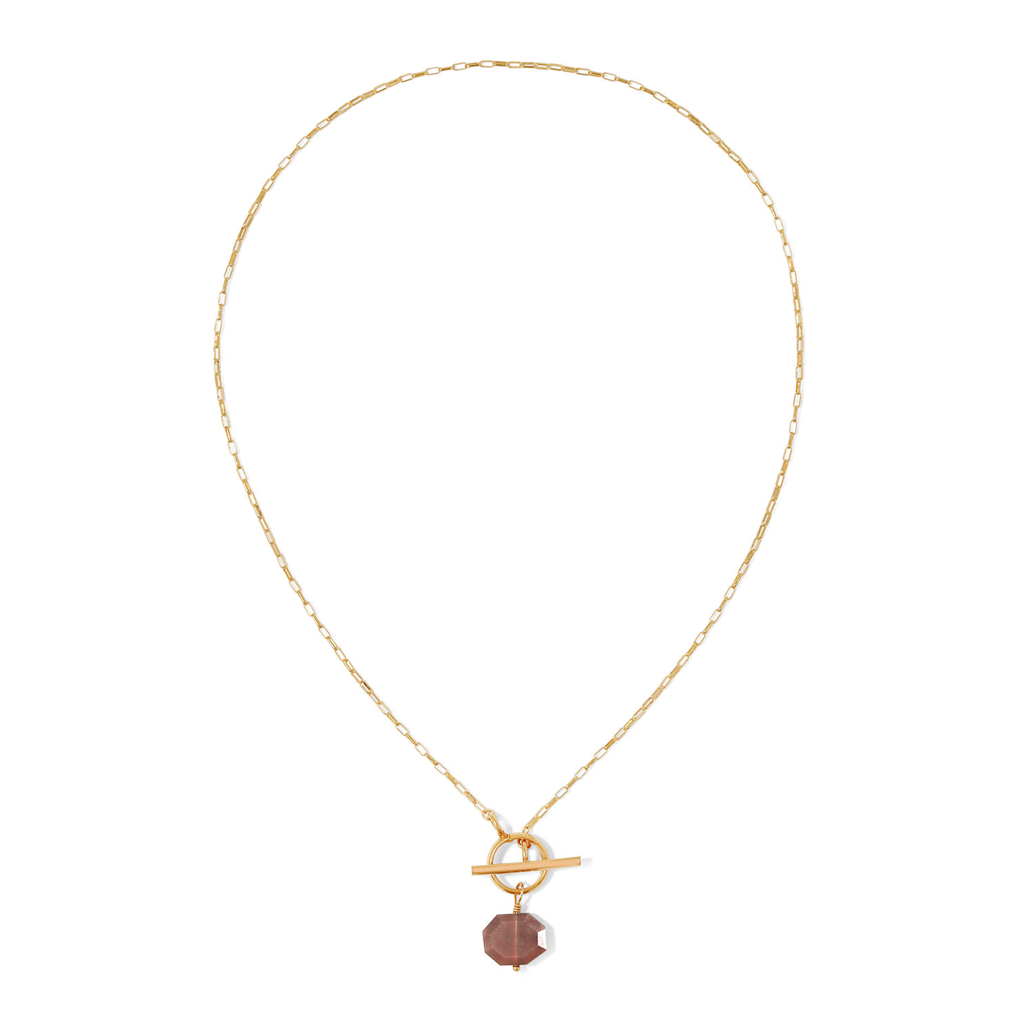 Heather Hawkins Jewelry Women's Pink / Purple Stop And Stare Toggle Front Clasp Necklace - Strawberry Quartz - Goldfilled