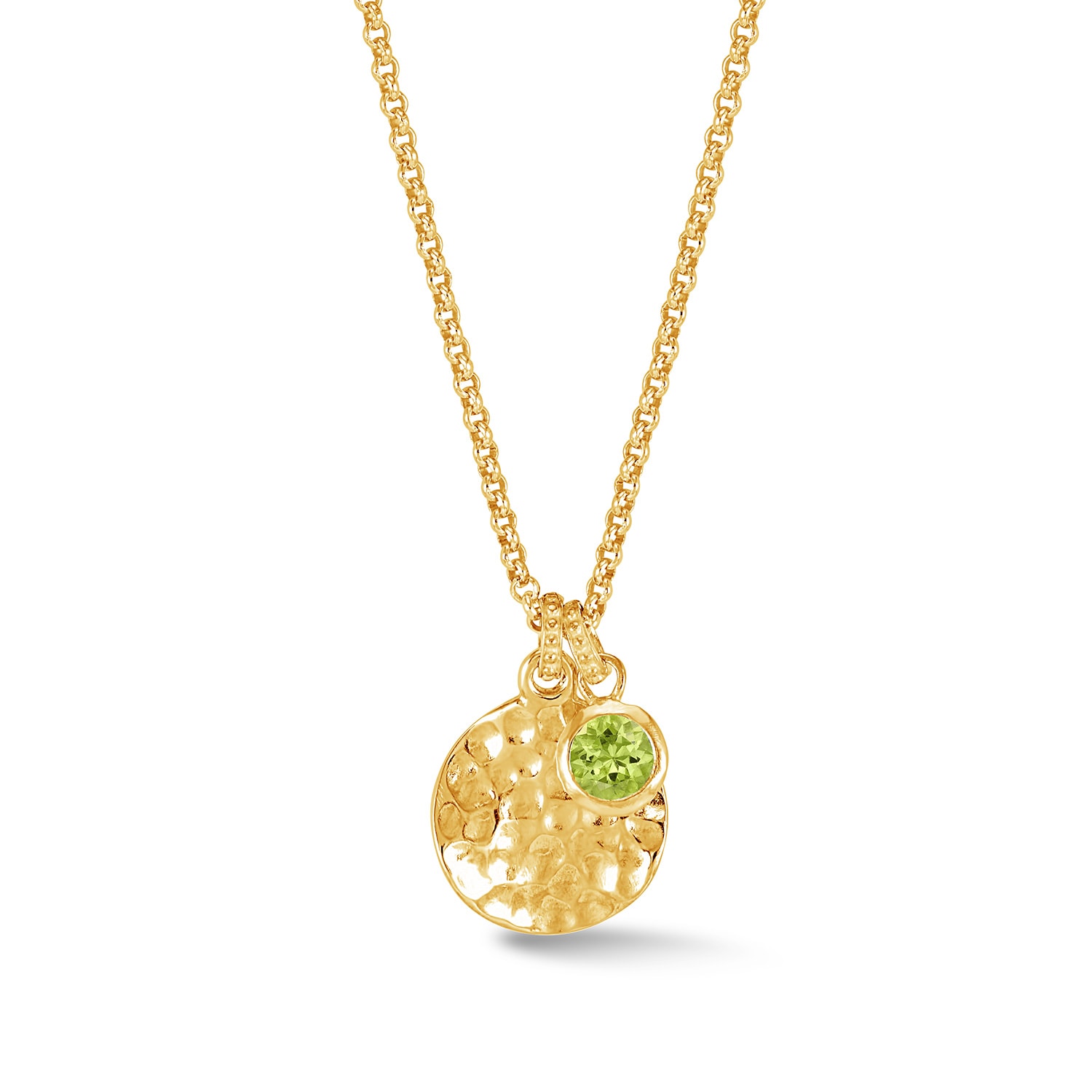 Dower & Hall Women's Gold Hammered Disc & Green Peridot Array Pendant In Gold