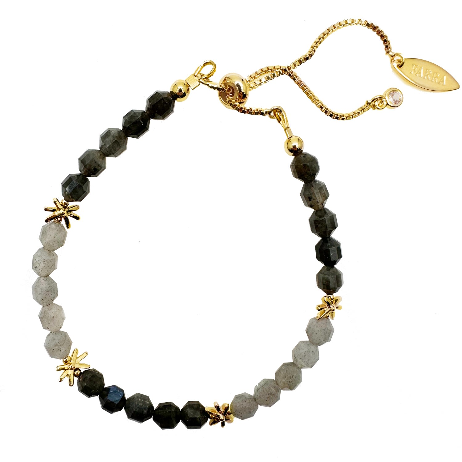 Farra Women's Natural Labradorite Grey Color Blocking Adjustable Bracelet In Gray