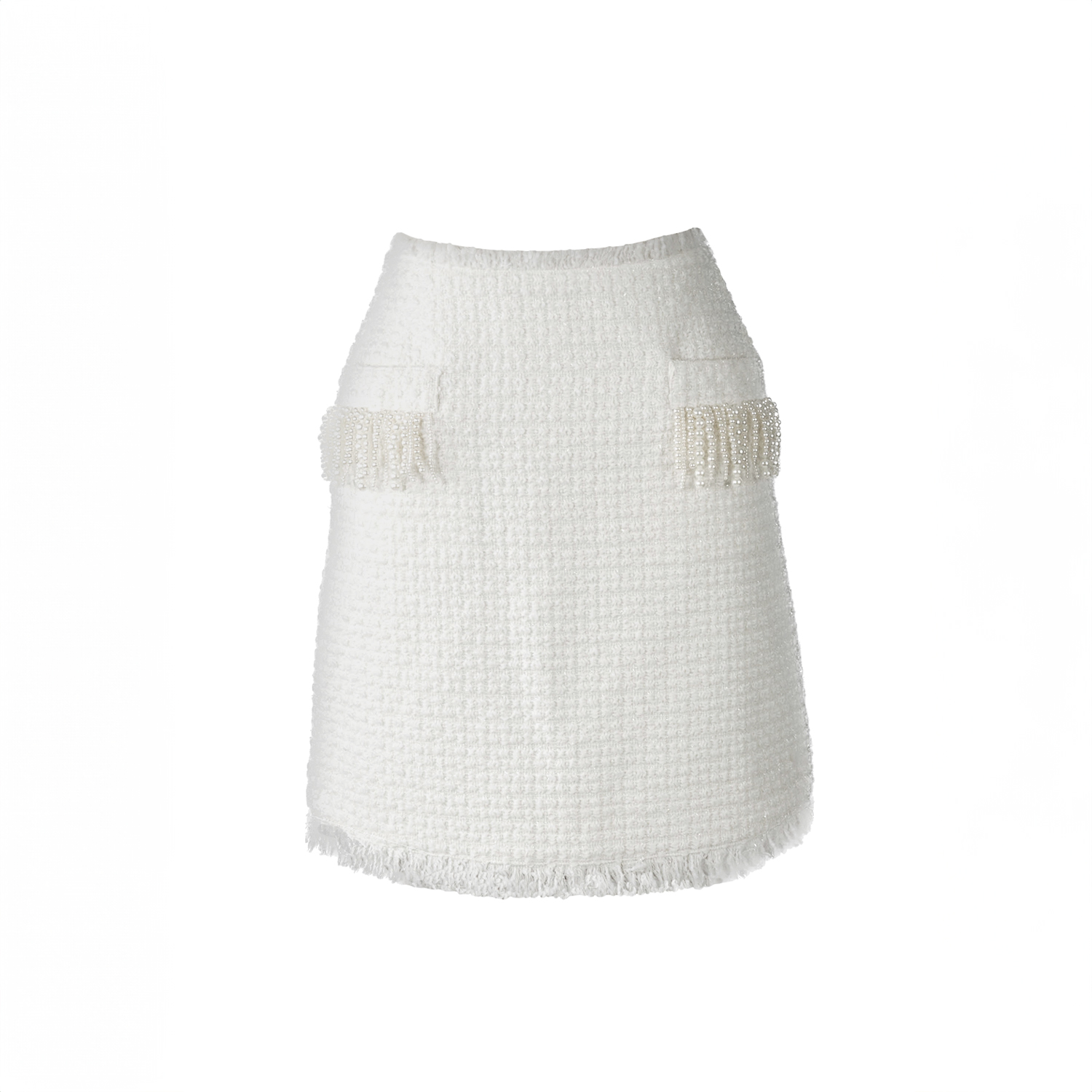 Tia Mini Skirt In Shimmering White Tweed Bouclé With Pearl Bead