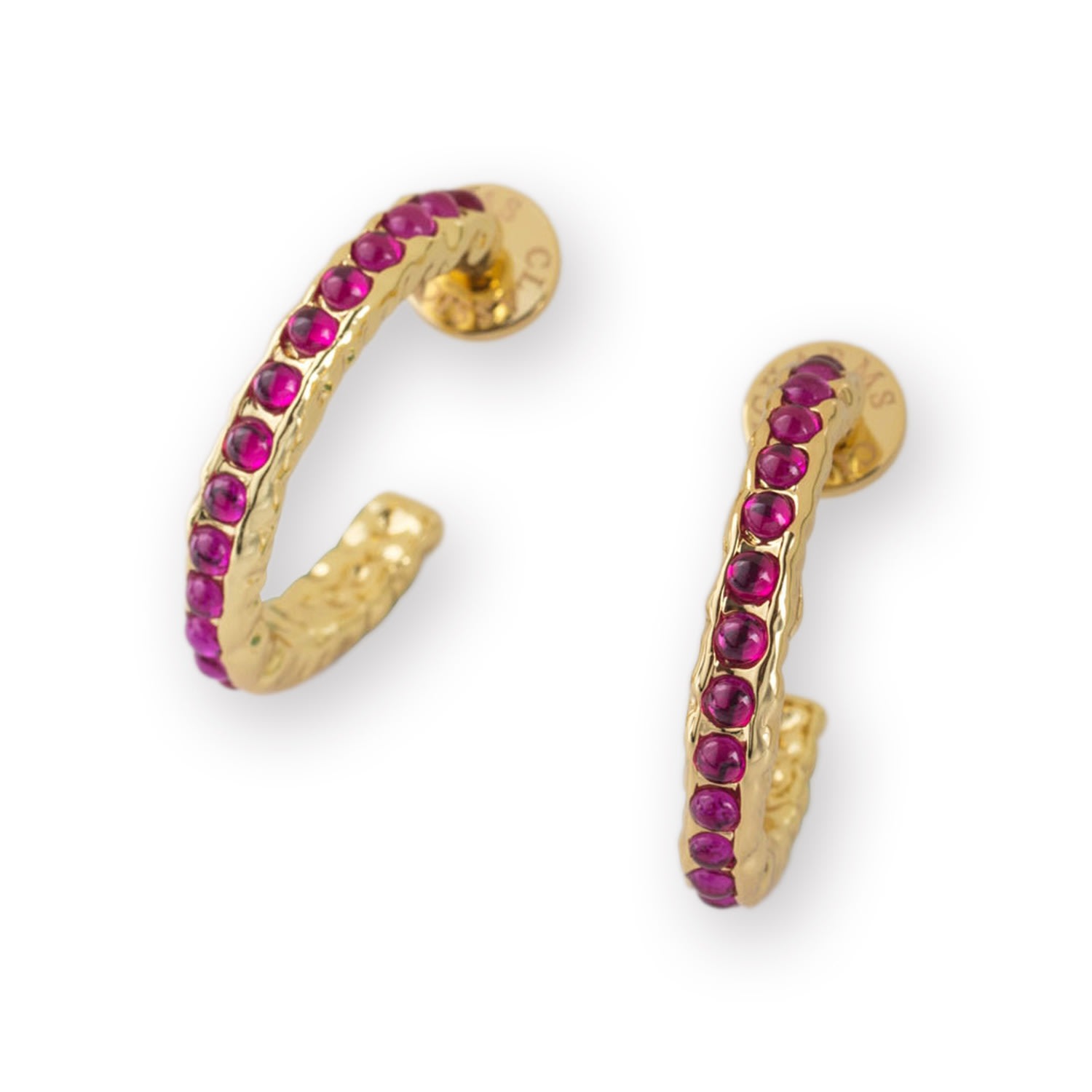Classicharms Women's Gold / Pink / Purple Serena Gold Molten Red Ruby Gemstone Hoop Earrings In Gold