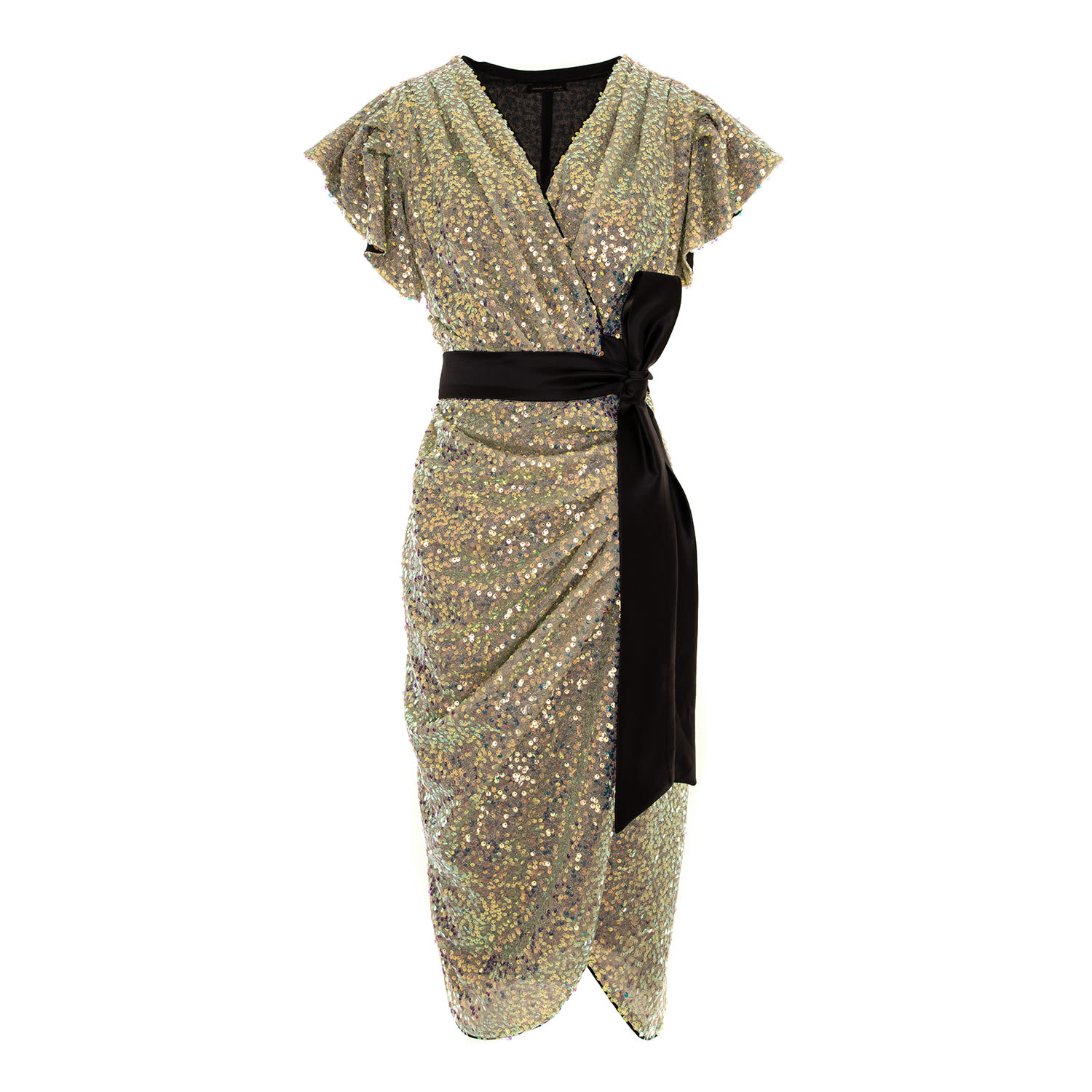 Concept A Trois Women's Midi Wrap Golden Sequins Dress In Gold