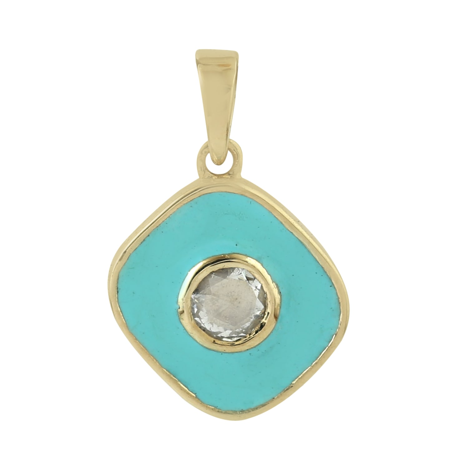 Women’s Gold / White 14K Yellow Gold In Bezel Set Round Diamond Mini Enamel Charm Pendant Artisan