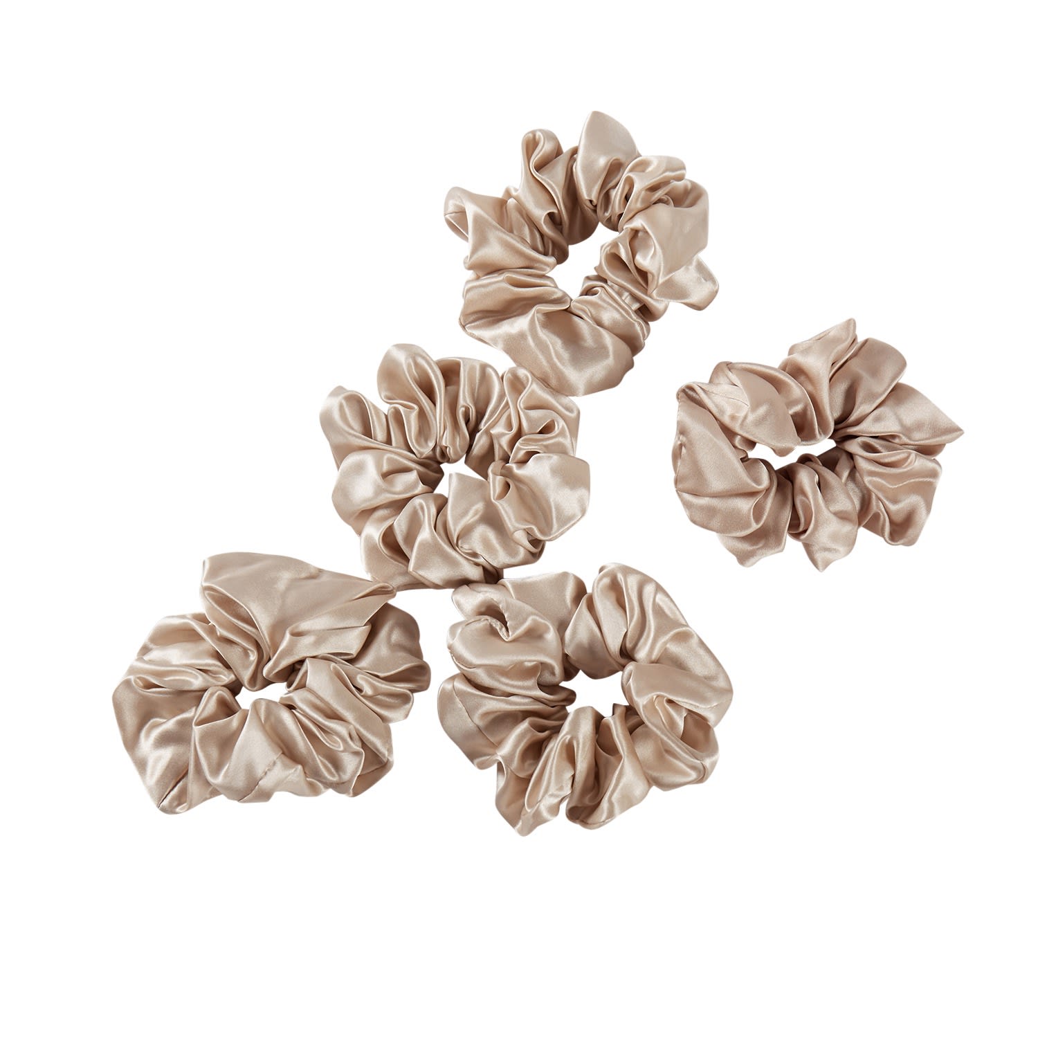 Soft Strokes Silk Women's Neutrals Pure Mulberry Silk French Scrunchie Set Of Five In Beige In Beige/purple