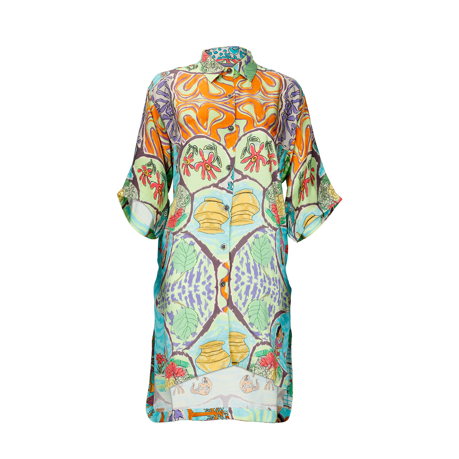 Women’s Blue / Gold / Green Kasba Tunic Shirt Medium Doh Tak Keh