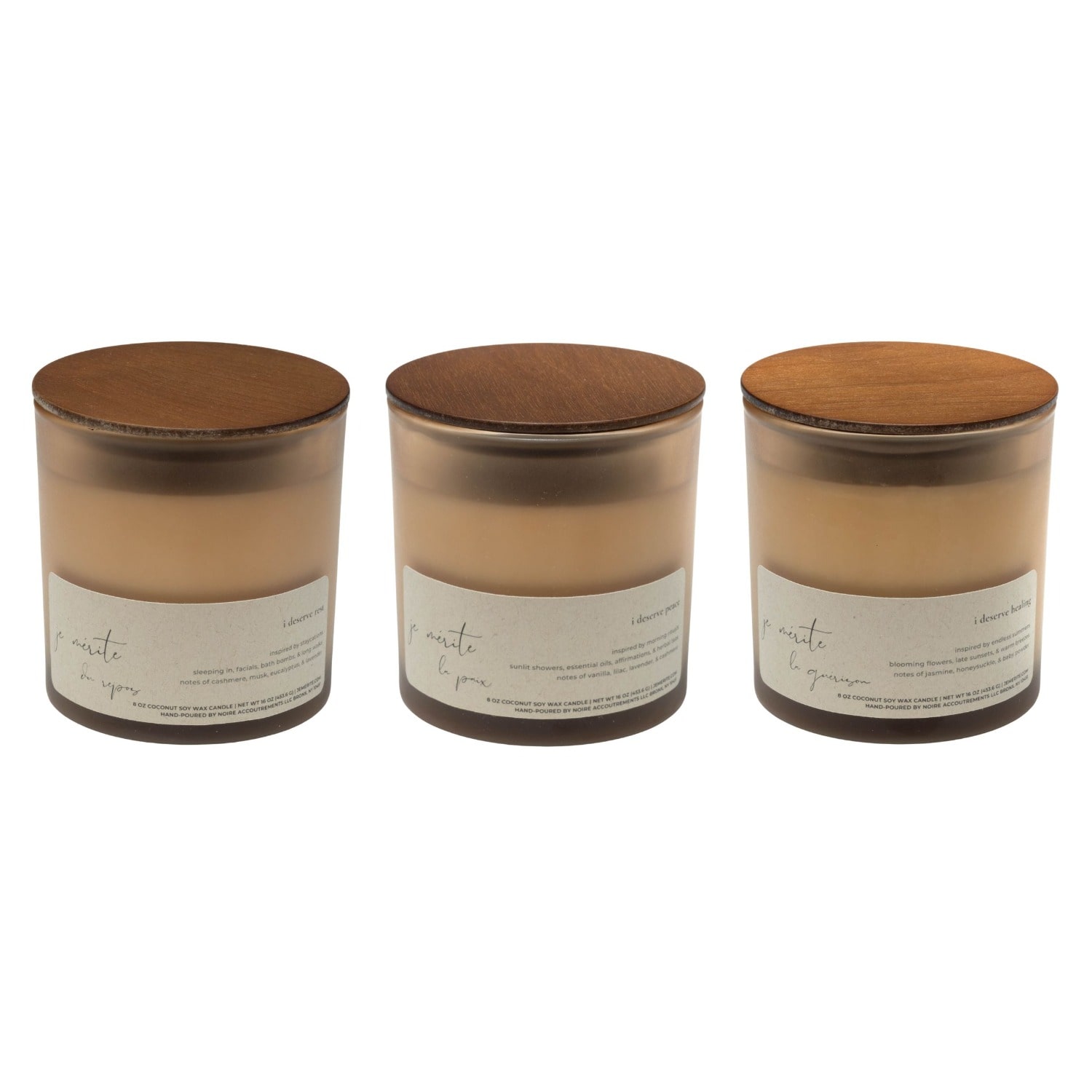Je Mérite (i Deserve) White I Deserve Affirmation - Healing, Peace, And Rest Candle Trio In White
