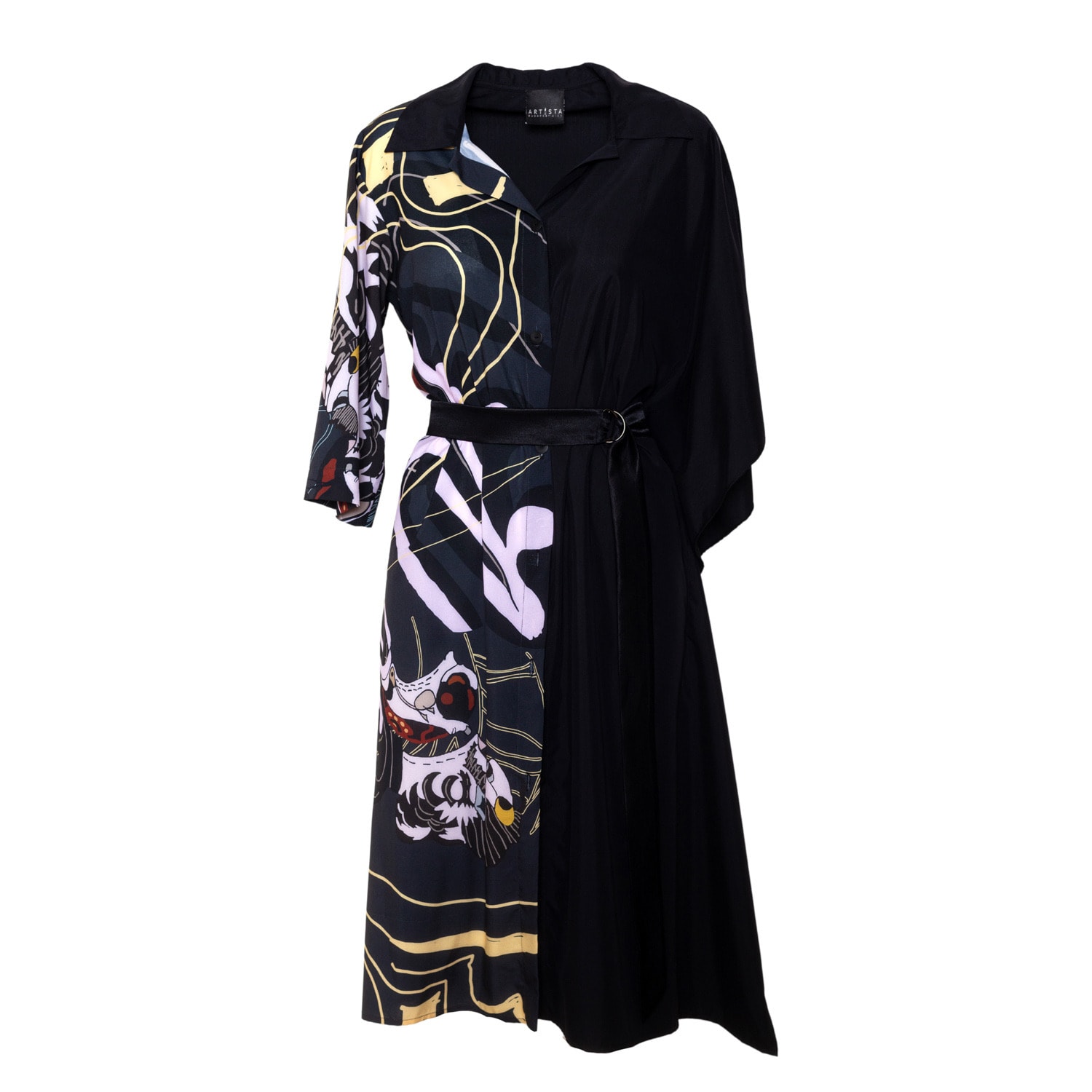 Artista Women's Black Bath Yin Asymmetric Printed Dress In Black