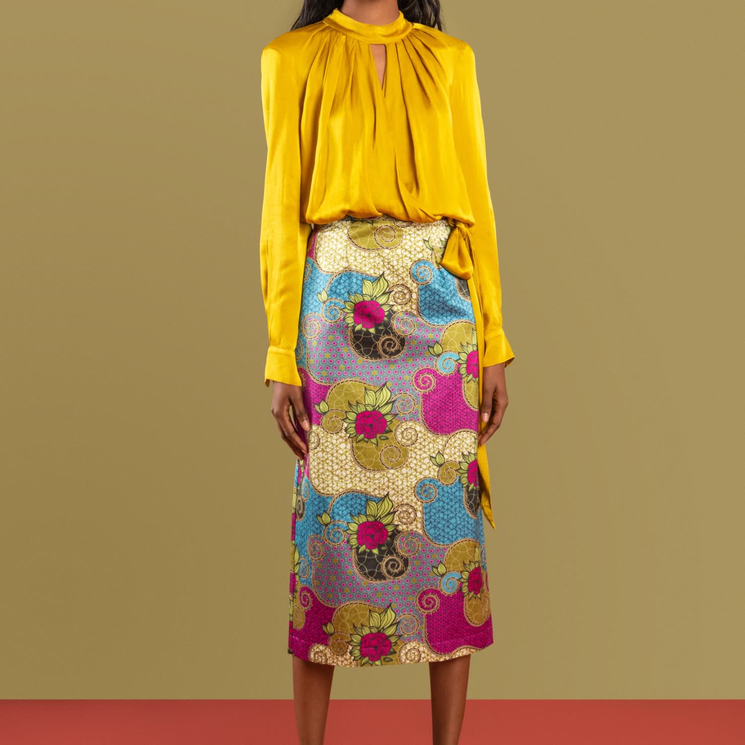 floral print pencil skirt yellow
