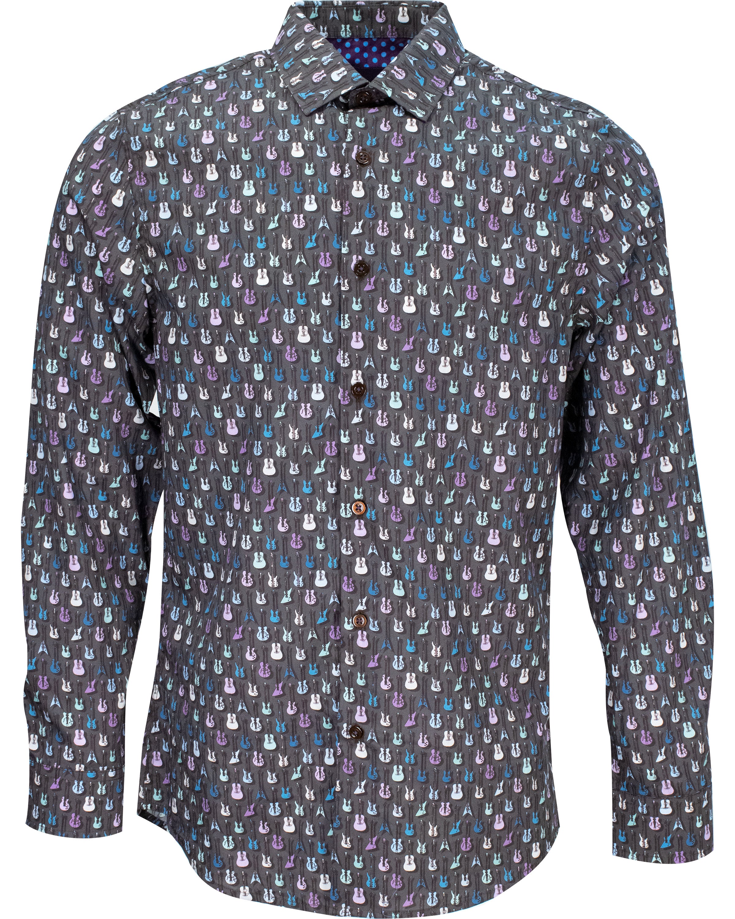 Lords Of Harlech Men's Grey Norman Guitars Shirt - Smoke In Grey