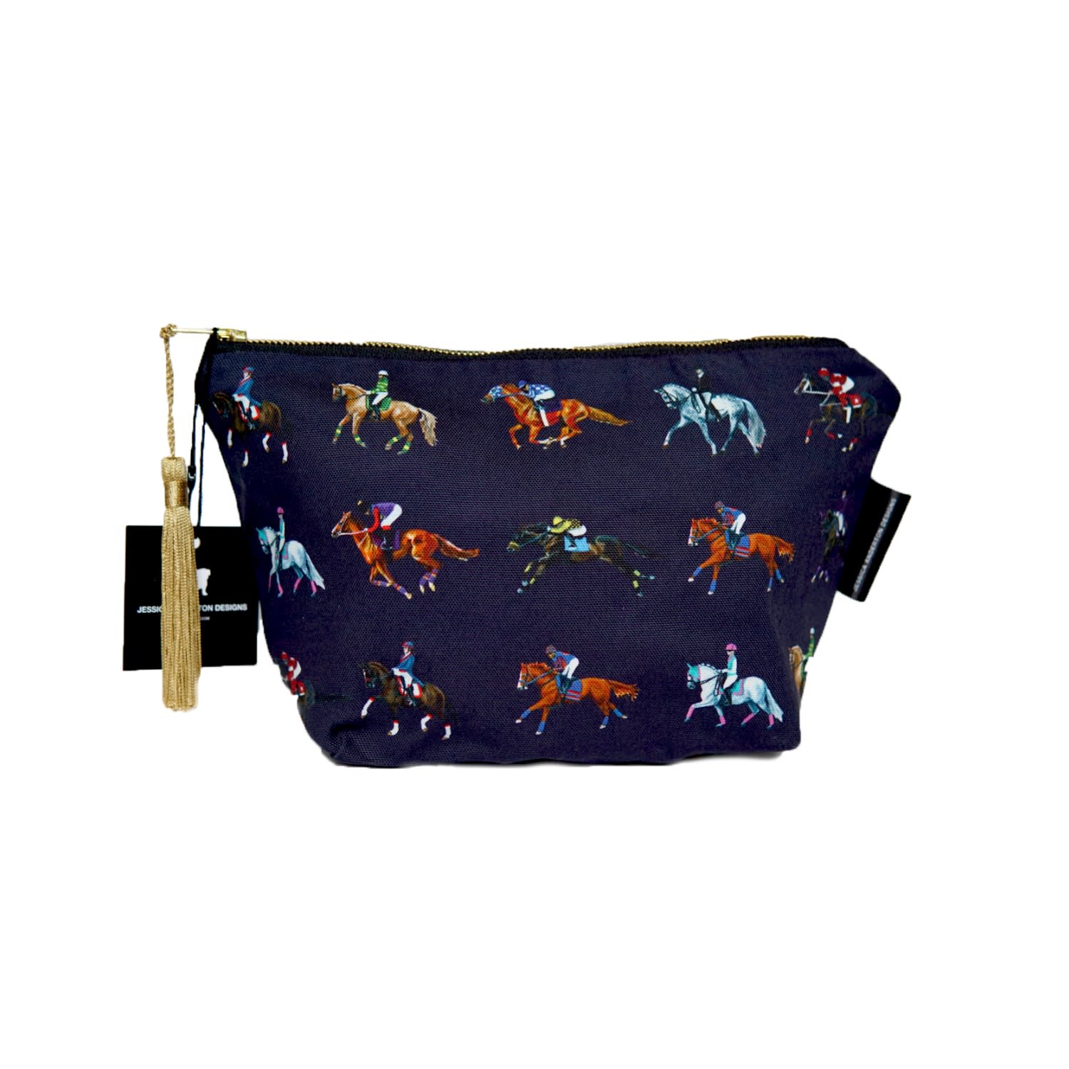 Jessica Anderton Designs Blue Dressage & Racehorses Makeup Bag - Navy In Blue