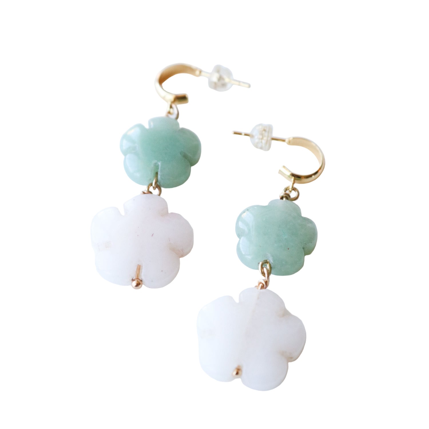 Taylor Reese Women's Gold / Green / Pink Carved Gemstone Flower Huggie Earring In Multi