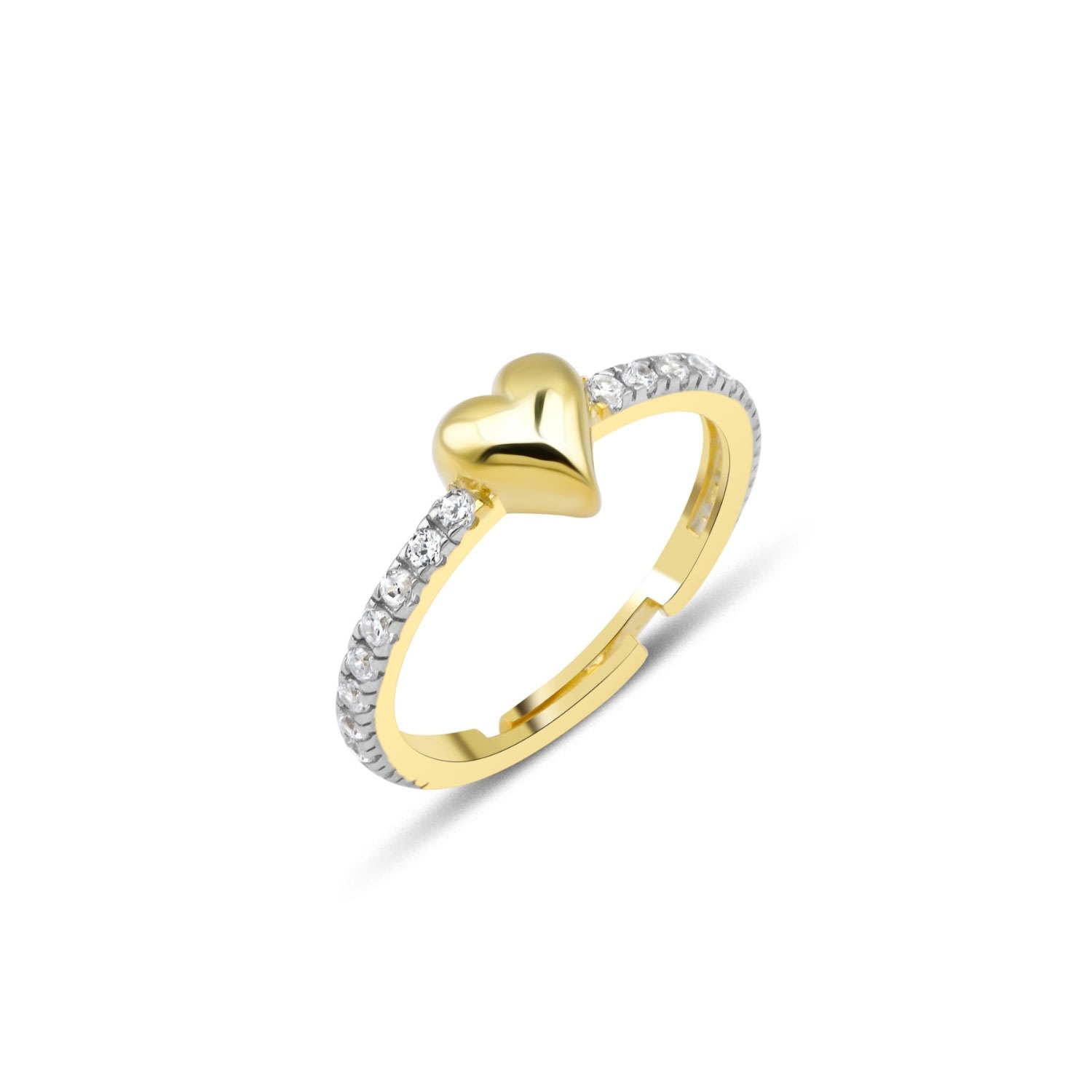 Spero London Women's Love Heart Zirconia Half Round Adjustable Sterling Silver Ring - Gold In Gold