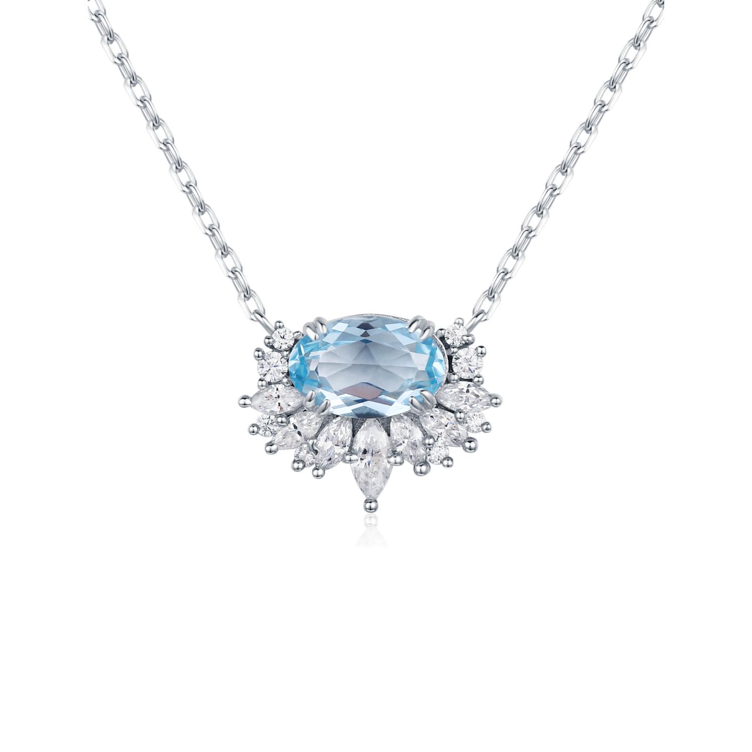 Azura Jewelry New York Women's Silver Twilight Star Sky Blue Topaz Necklace White Gold Vermeil