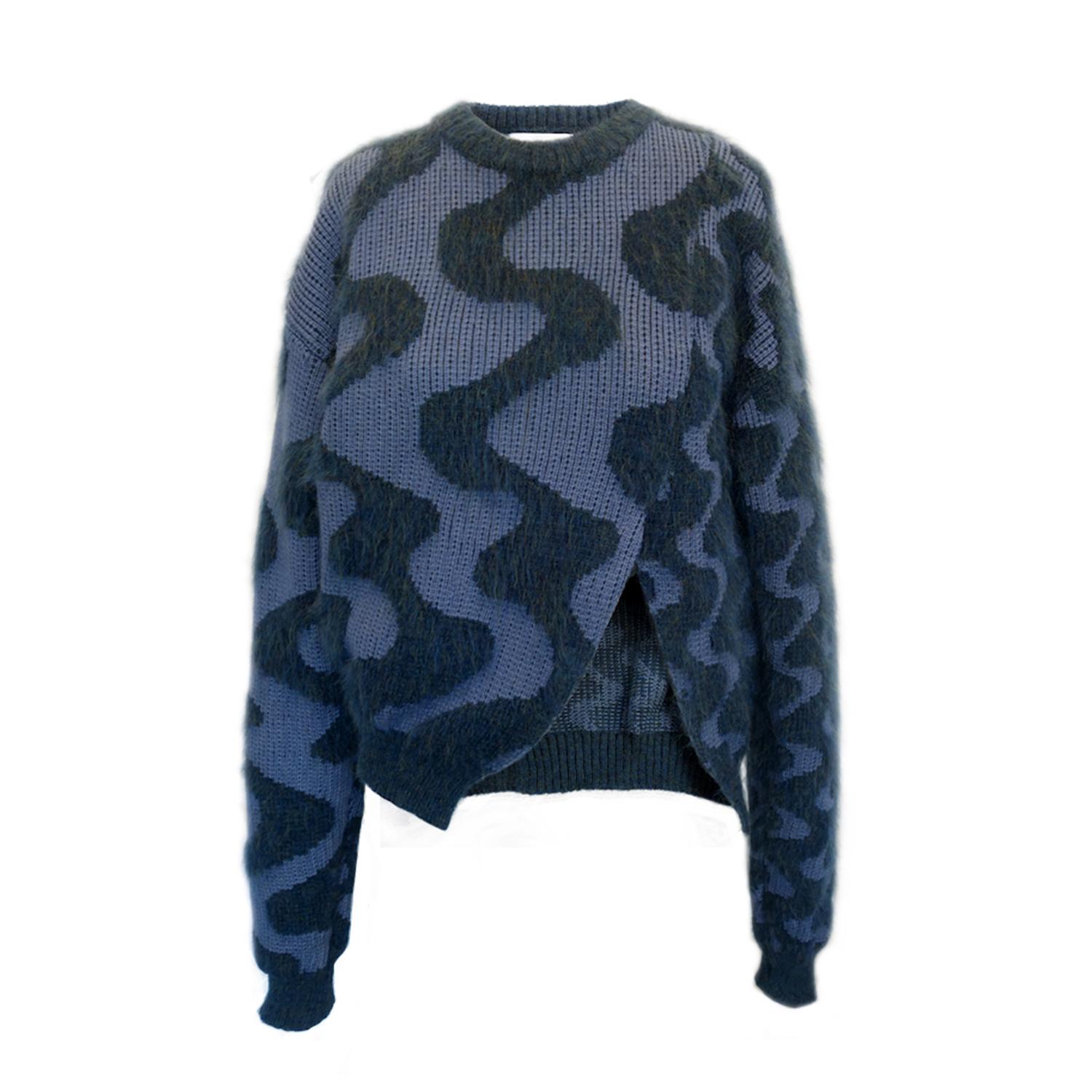 Ccy Currency Women's Blue / Green Wavey Split Sweater - Dark Green / Petrol In Blue/green