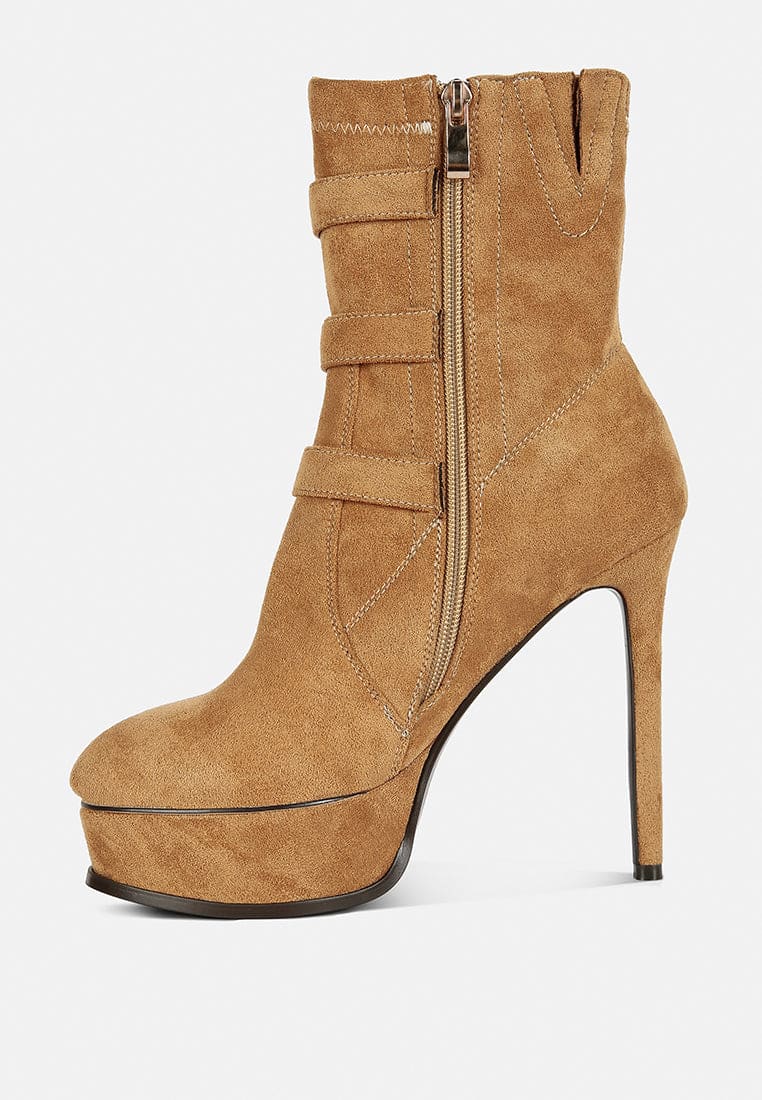 Beaux High Platform Stiletto Ankle Boots In Tan Rag Co. Wolf Badger