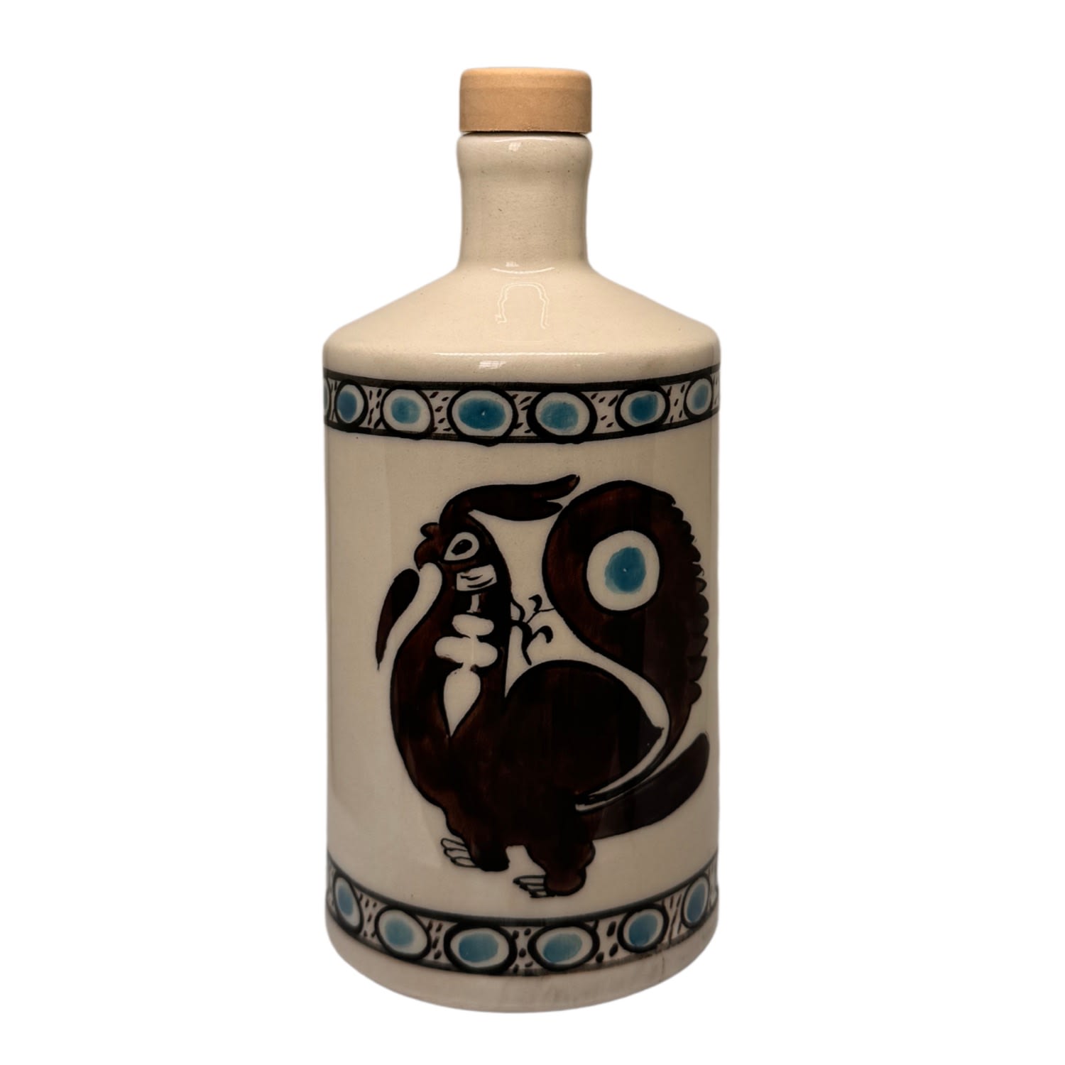 Black And Wild Brown / Blue Artisan Crafted Ceramic Peacock Bottle And Vase In Brown