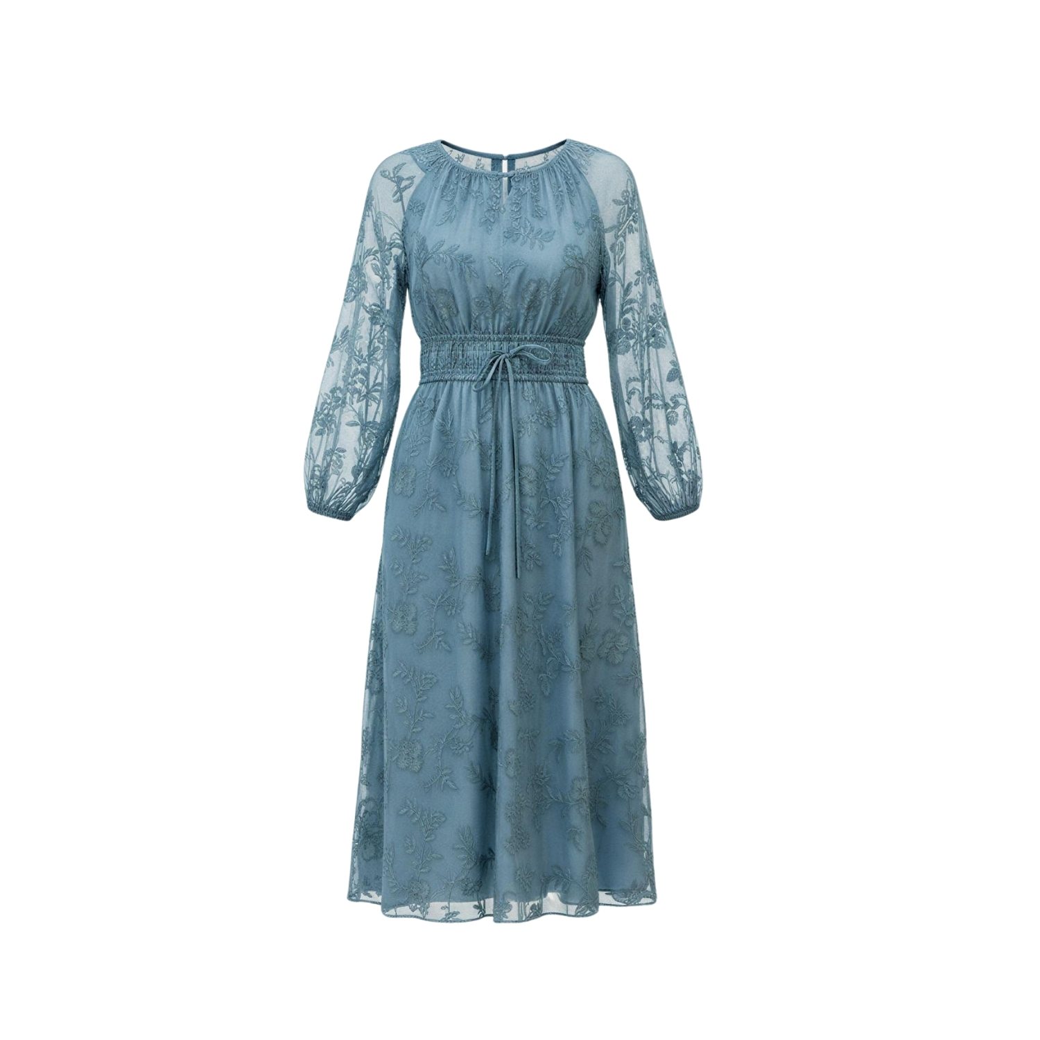 Women's Flowing Midi Dress In Blue-Green With Floral Embroidery | XXXL | Izabela Mandoiu