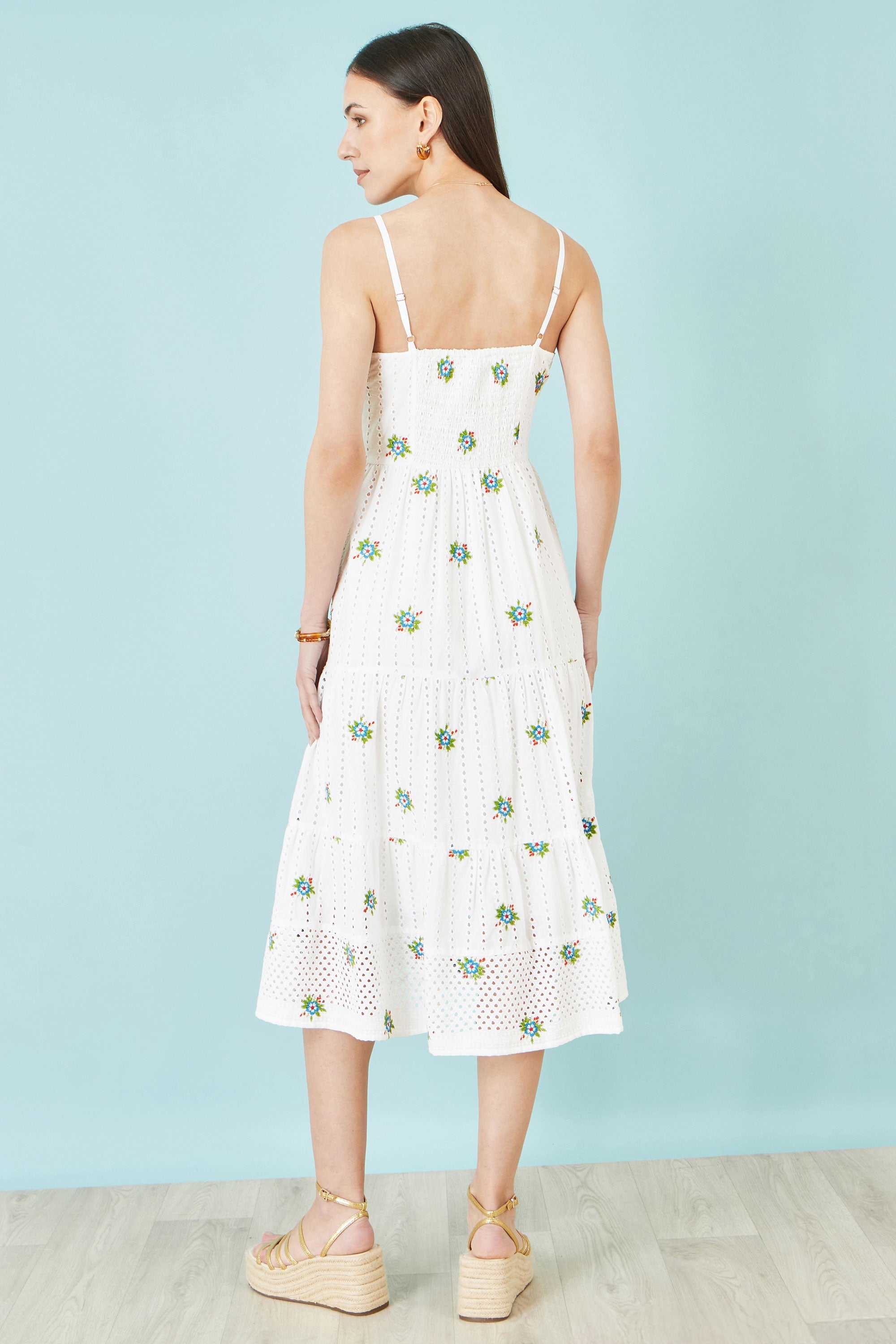 yumi embroidered dress Wholesale Yumi White Cotton Sunflower Embroidered Midi Dress for your store