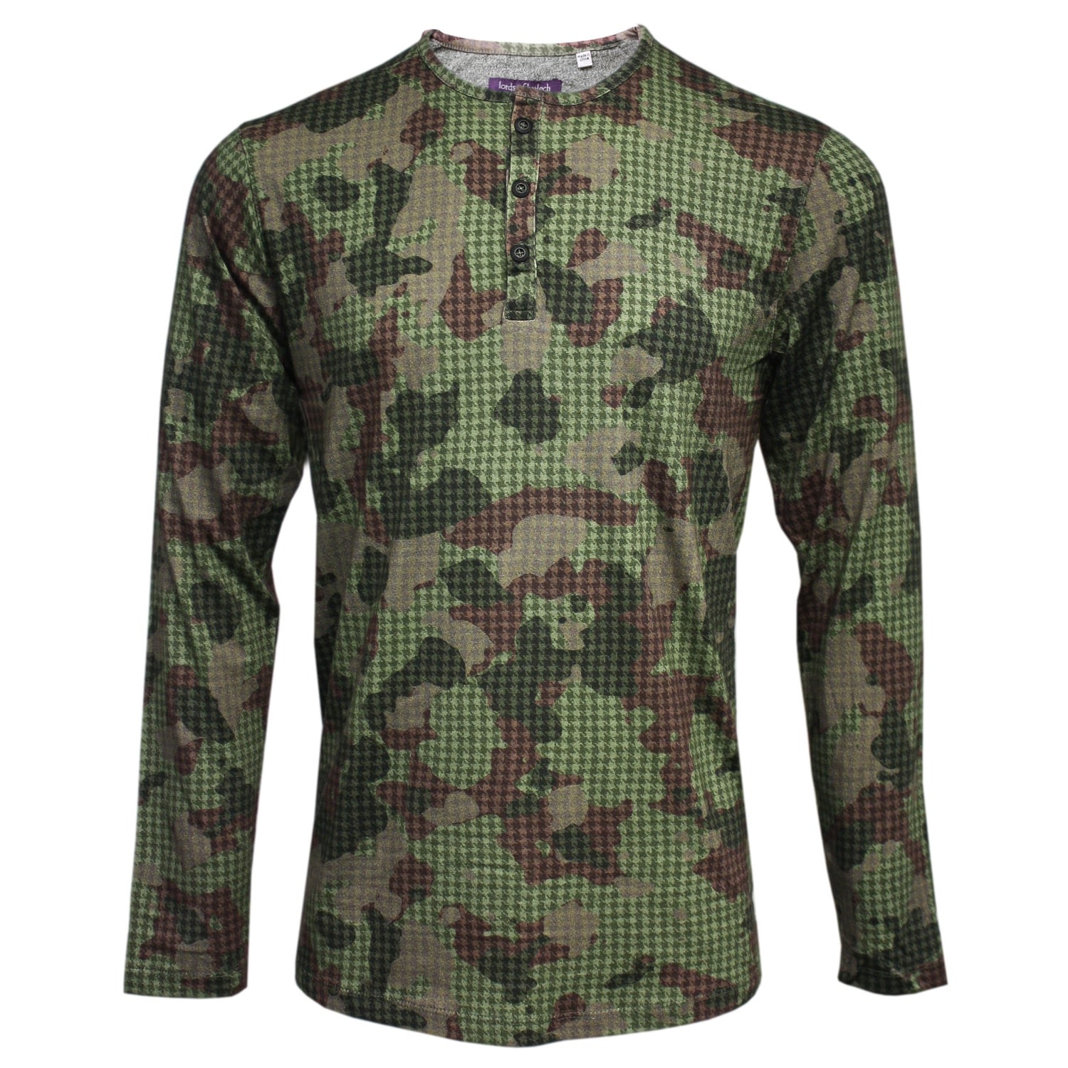 Men’s Green Norbert Henley In Olive Camo Medium Lords of Harlech