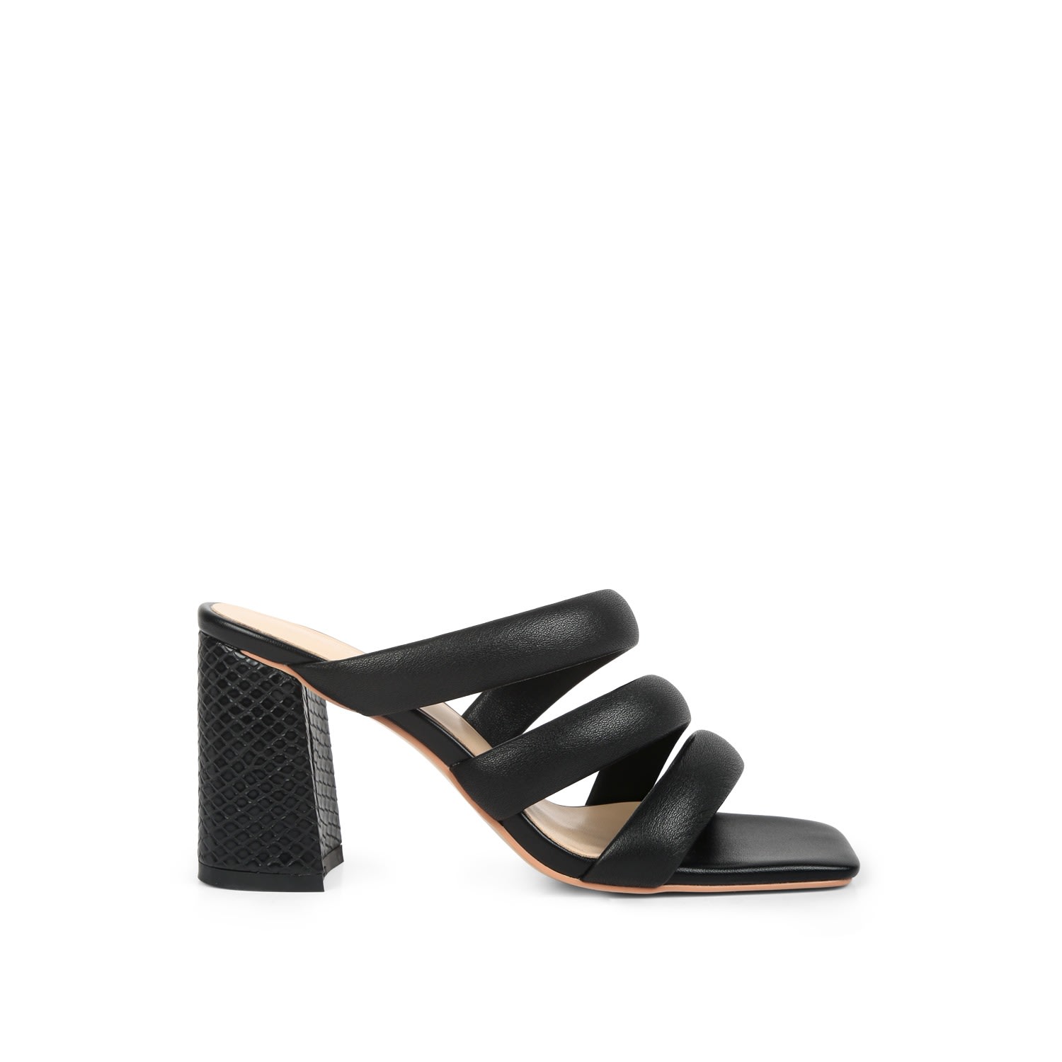 Rag & Co Women's Kywe Black Textured Heel Chunky Strap Sandals In Black
