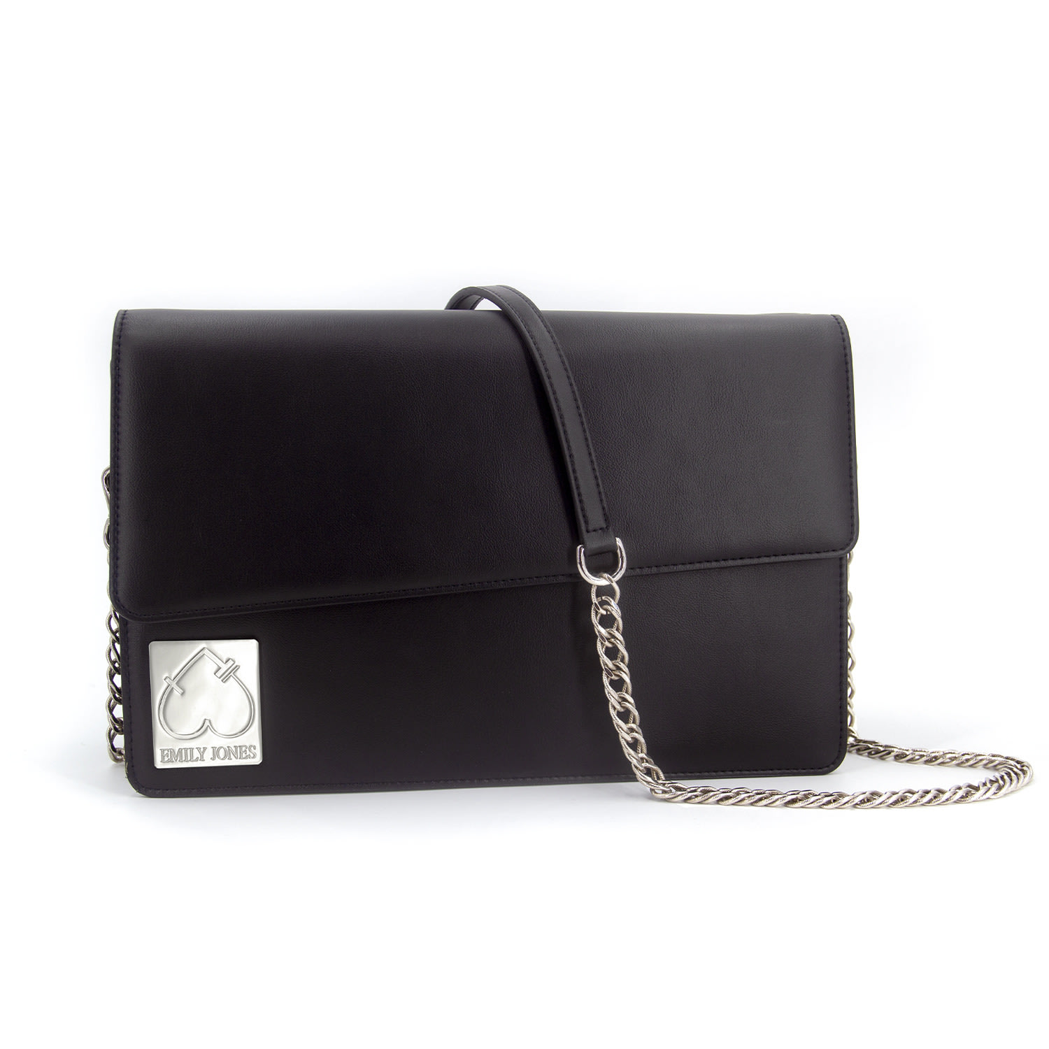 Women’s Black / Silver Pearl Black Soft Double Flap Crossbody Bag/ Nickel Hardware One Size Emily Jones