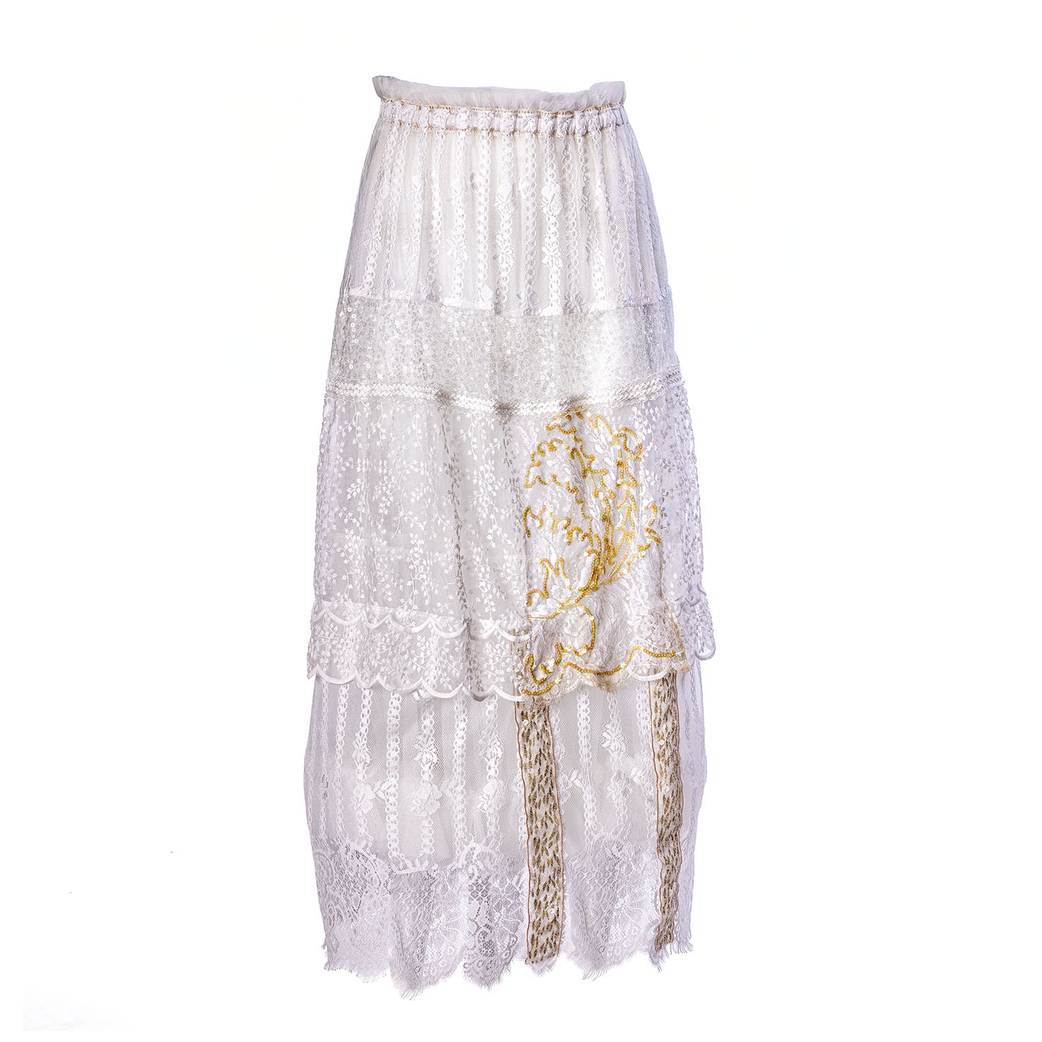 Harlow Loves Daisy Women's Neutrals / White Lark - My Lace Obsession Skirt In Delicate Lace With Gold And Sparkle Featu In White
