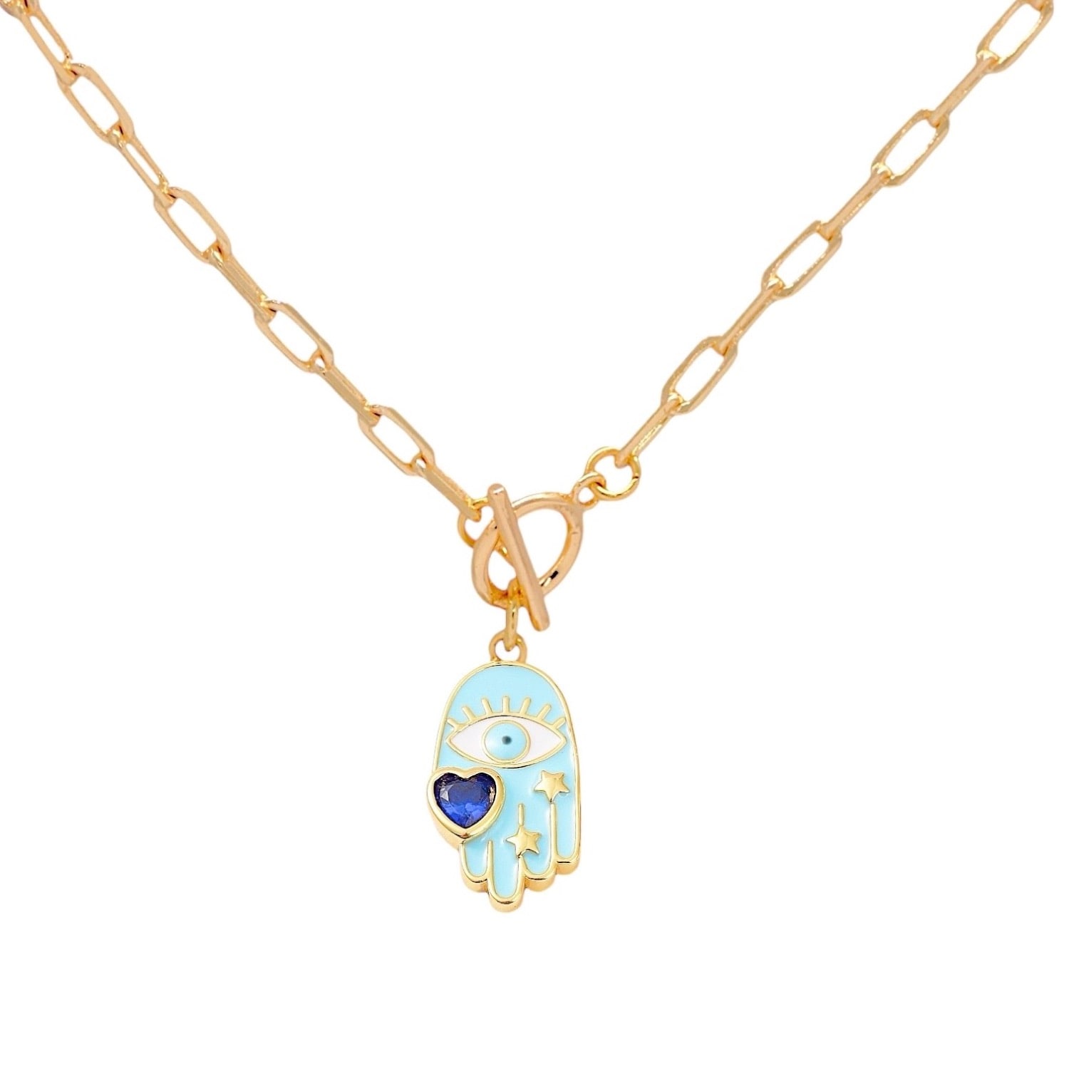 Valerie Chic Women's Blue / Gold Evil Eye Saphire Heart Necklace 18k Gold