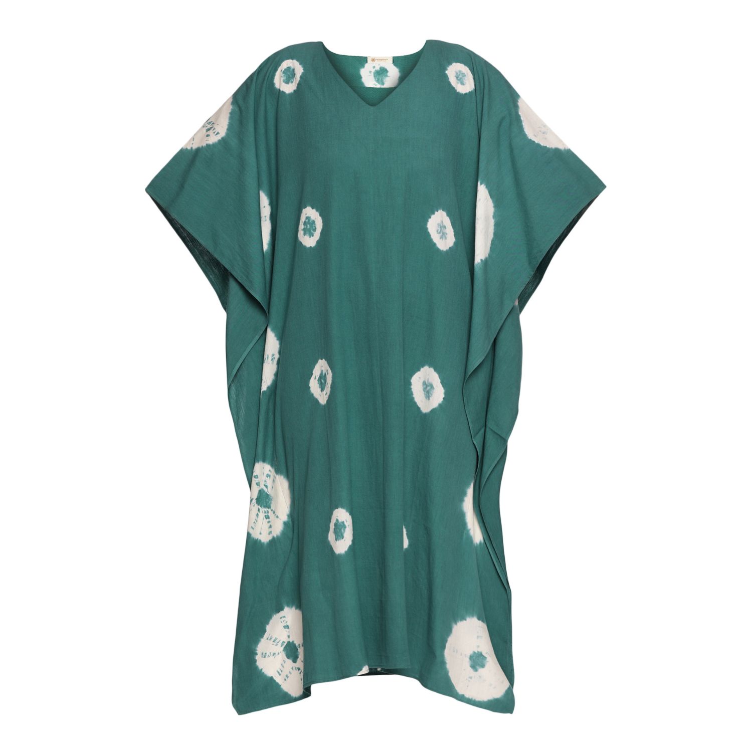Heritagemoda Women's Handwoven Cotton Emerald Green Tie Dye Kaftan In Green