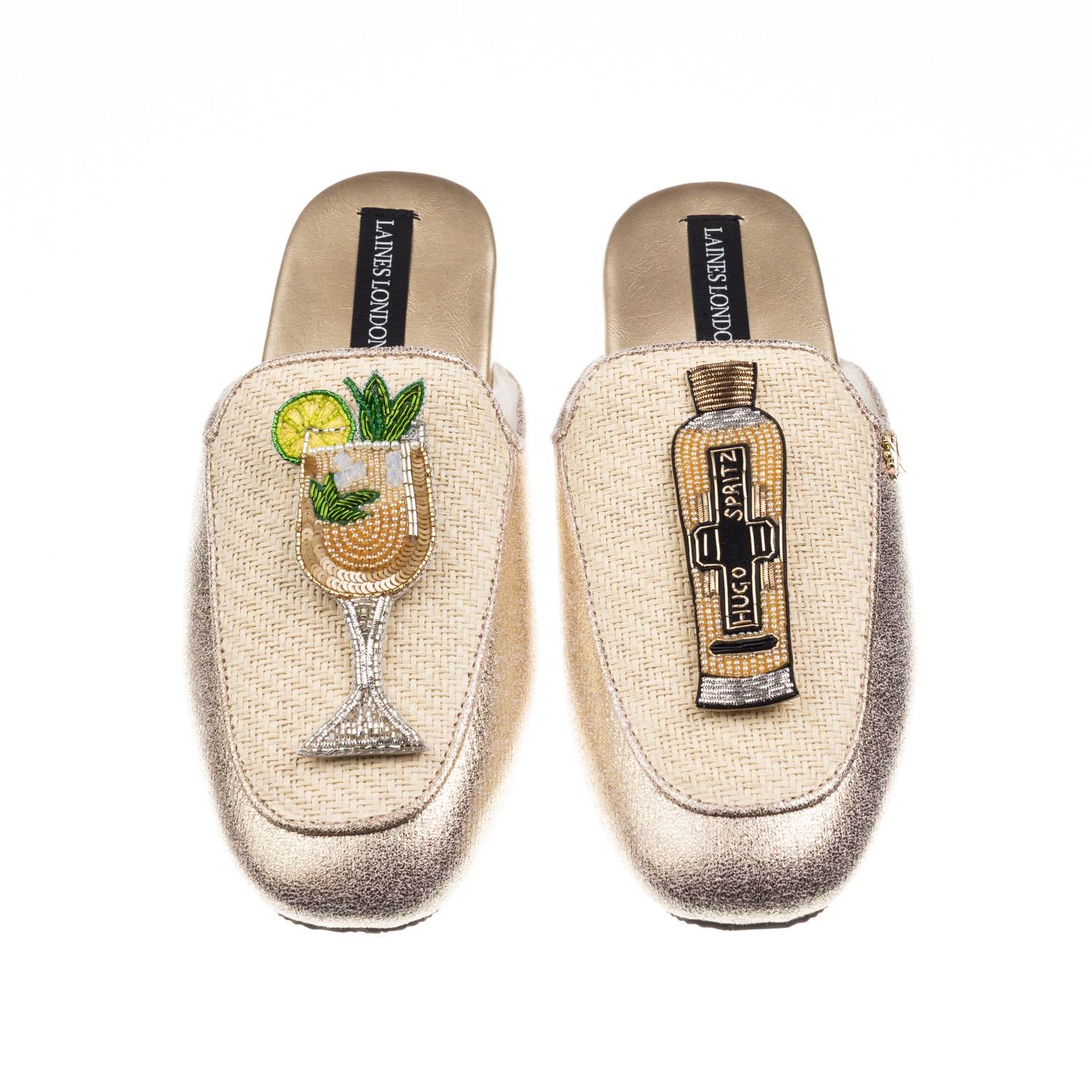Laines London Women's Gold / Neutrals / White Classic Mules With Hugo Spritz Brooches - Cream & Gold In Multi