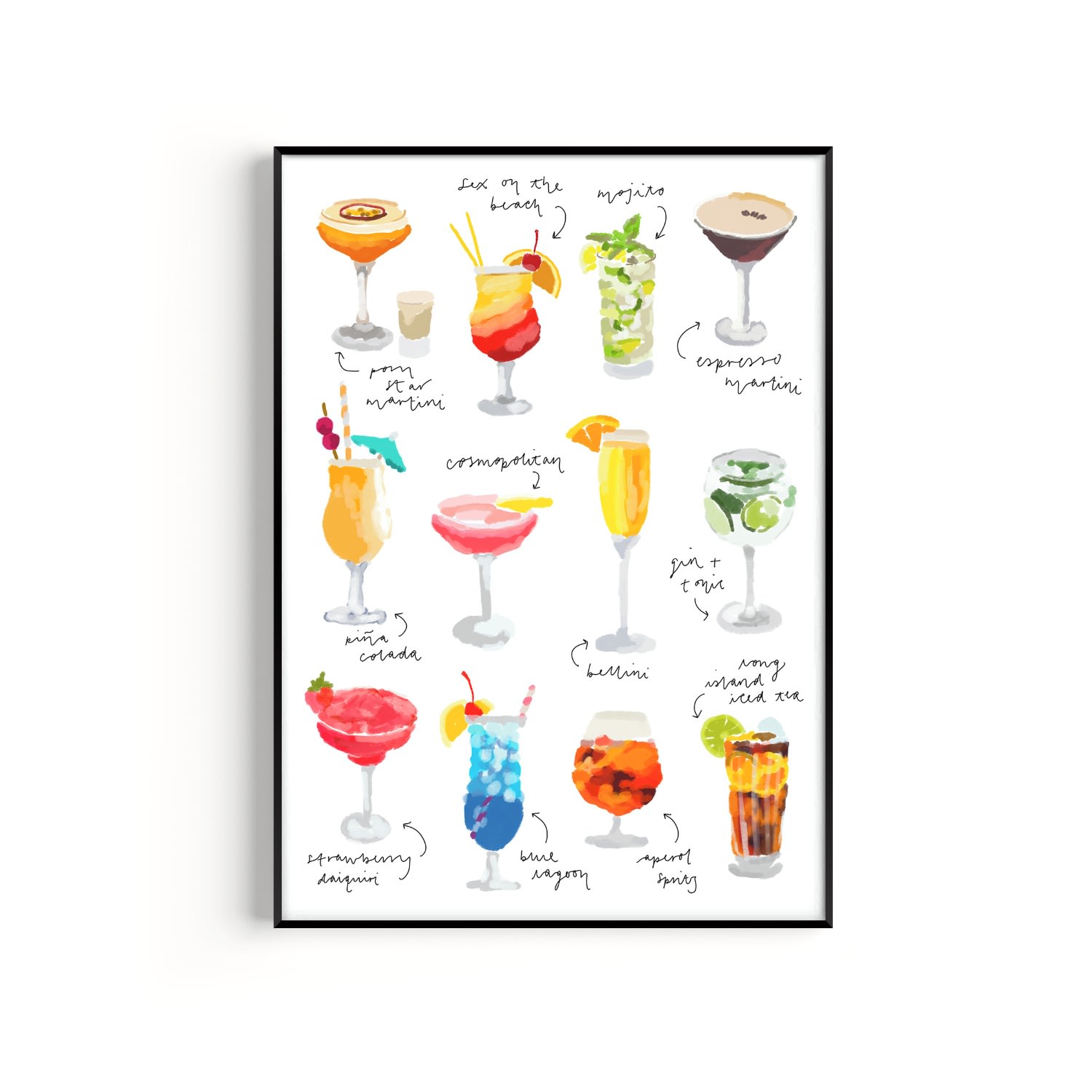 Cocktail Hand Painted Art Print - A3 Natalie Cass Art