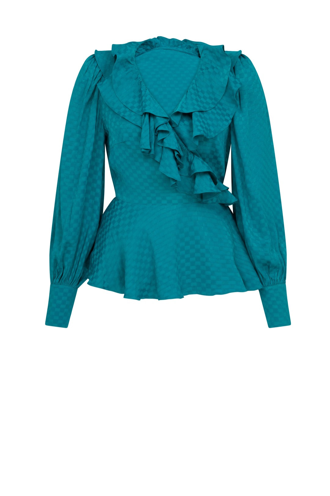 Fresha London Women's Green Erin Blouse Teal Checkerboard In Green