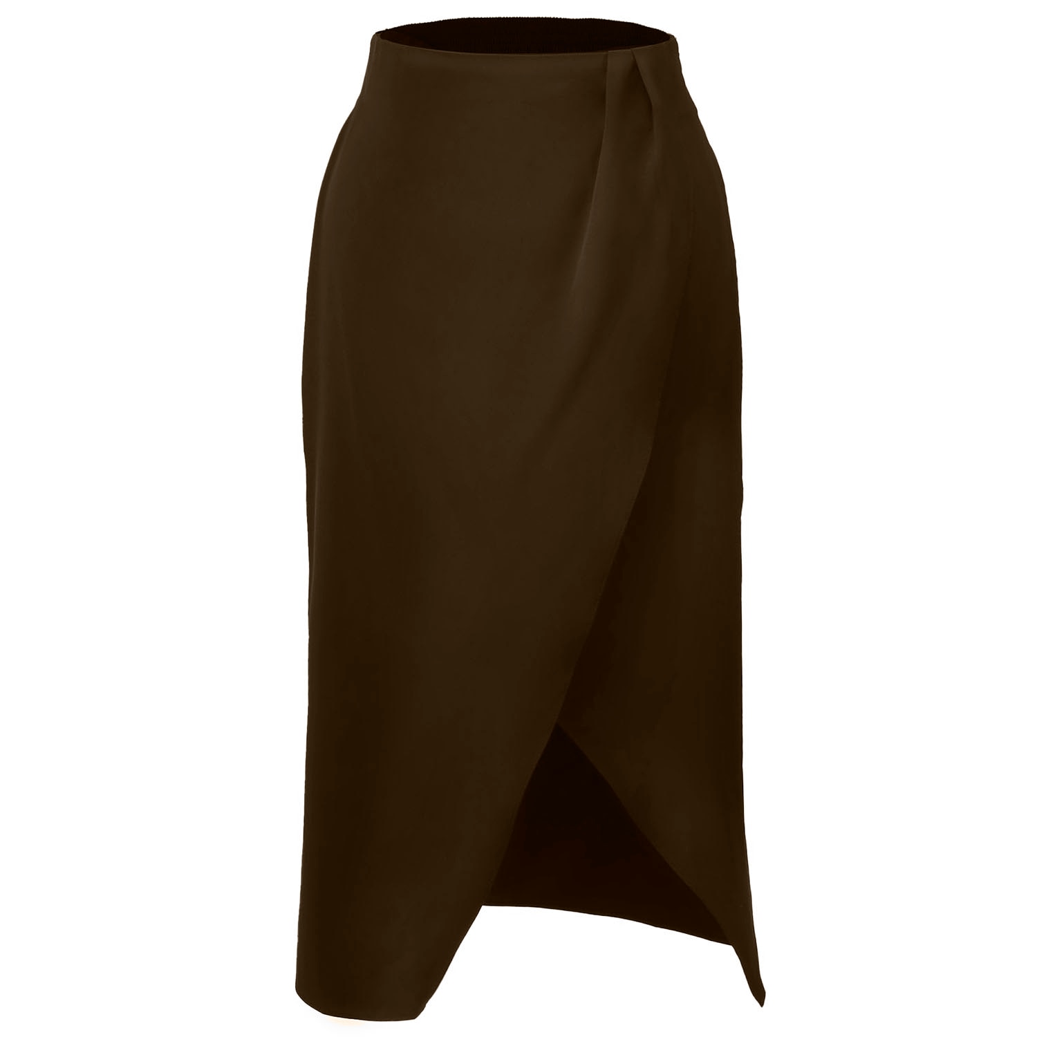 Smart And Joy Women's Minimalist Wrap Effect Satin Skirt - Dark Brown