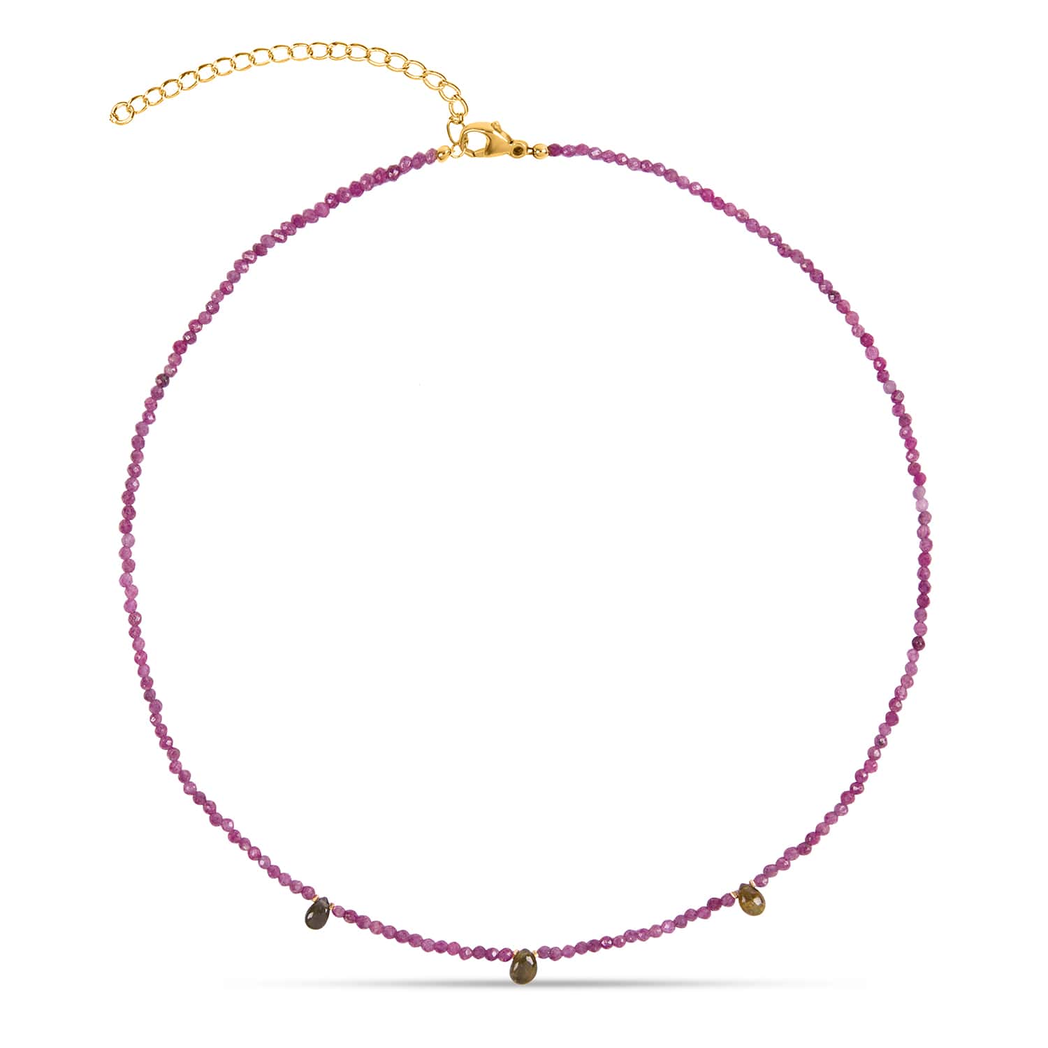 Amadeus Women's Green / Purple / Gold Ines Ruby & Tourmaline Gemstone Necklace In Multi